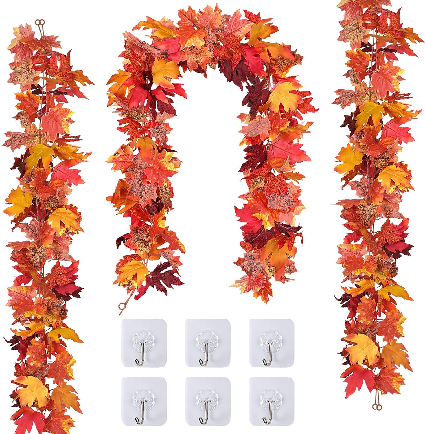 3 Pack Fall Decor for Home Fall Leaves Garland Thanksgiving Decorations Indoor Outdoor 5.8Ft/Piece Artificial Maple Leaf Garland for Autumn Harvest Halloween Party Thanksgiving Door Decor (Red) Red-3Pack