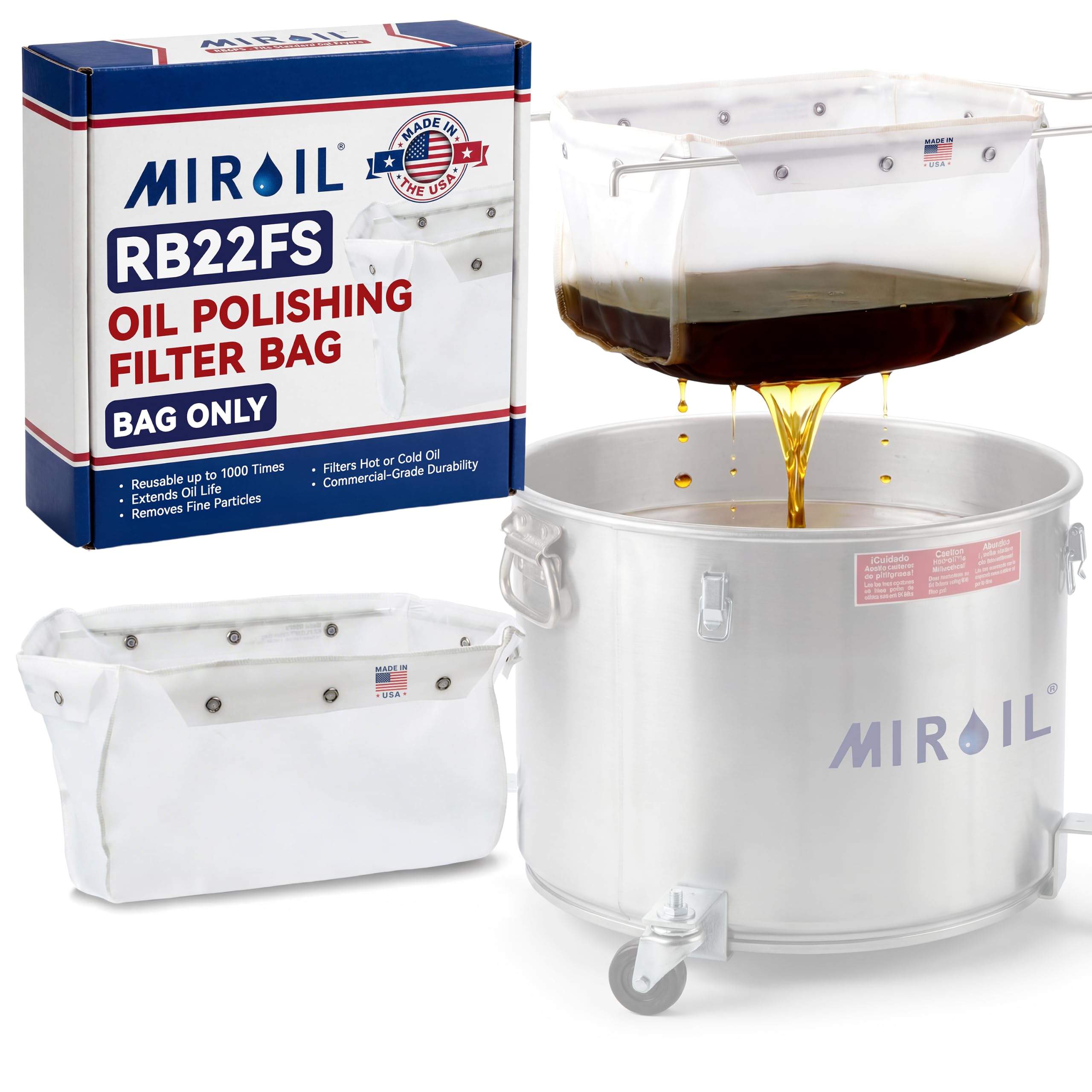 Miroil | RB22FS Bolsa de filtro de freidora | MirOil EZ Flow Filter Bag | Parte 12748| Uso para filtro de aceite de freír | Adecuado para aceite de pulido de 15 Qt | Duradero, fácil de limpiar con agua caliente | Sin marco