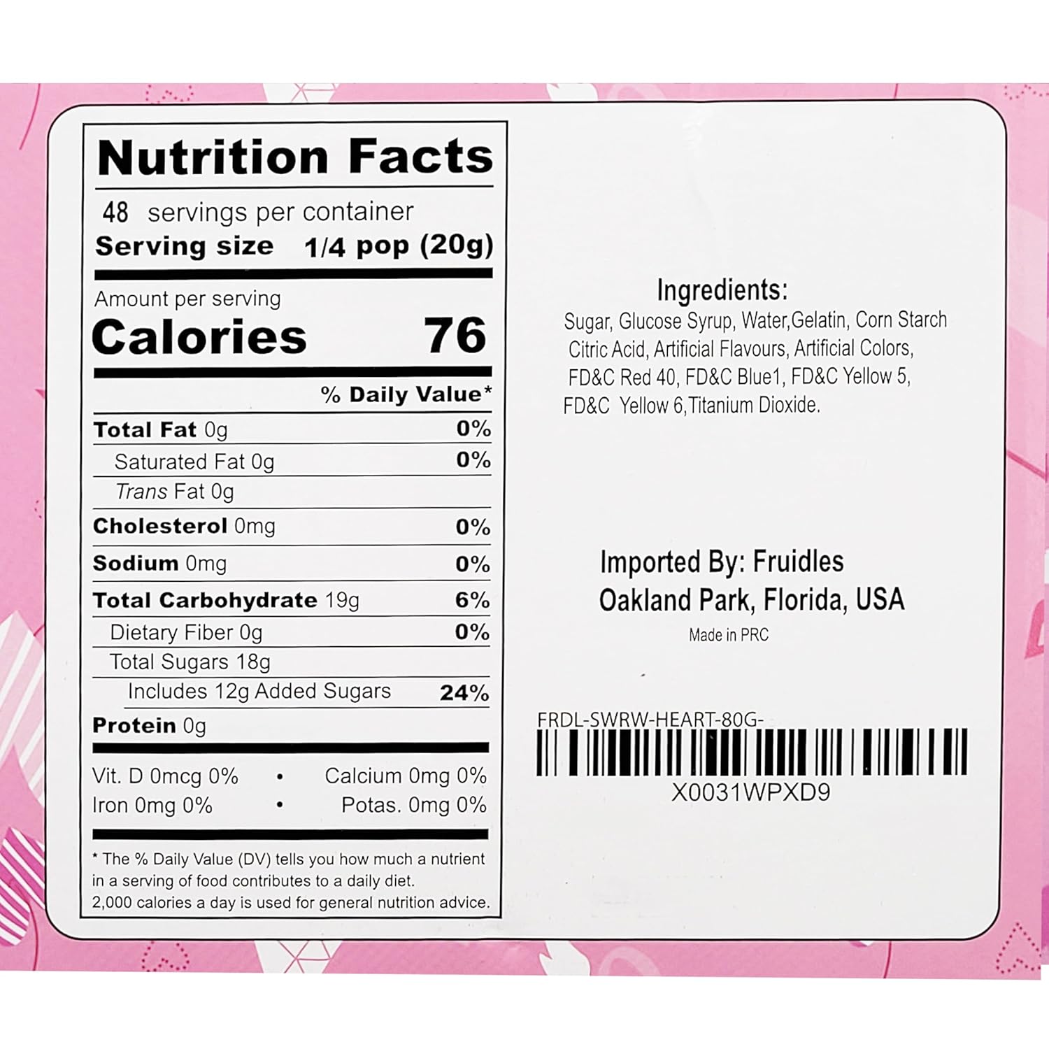 Fruidles 24-Pack Jumbo Swirl Lollipop Red and White Heart Design, Party Bag Fillers, Individually Wrapped, 80g (24-Pack)