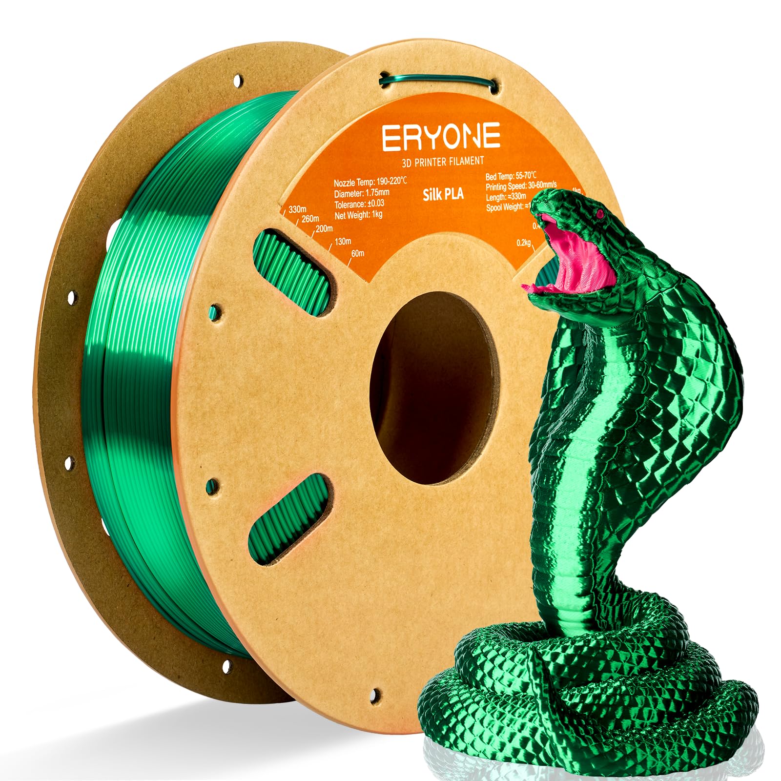 ERYONE Silk PLA Filament for 3D Printer, 1.75mm +/- 0.03mm, 1kg (2.1LBS)/Spool, Silk Christmas Green