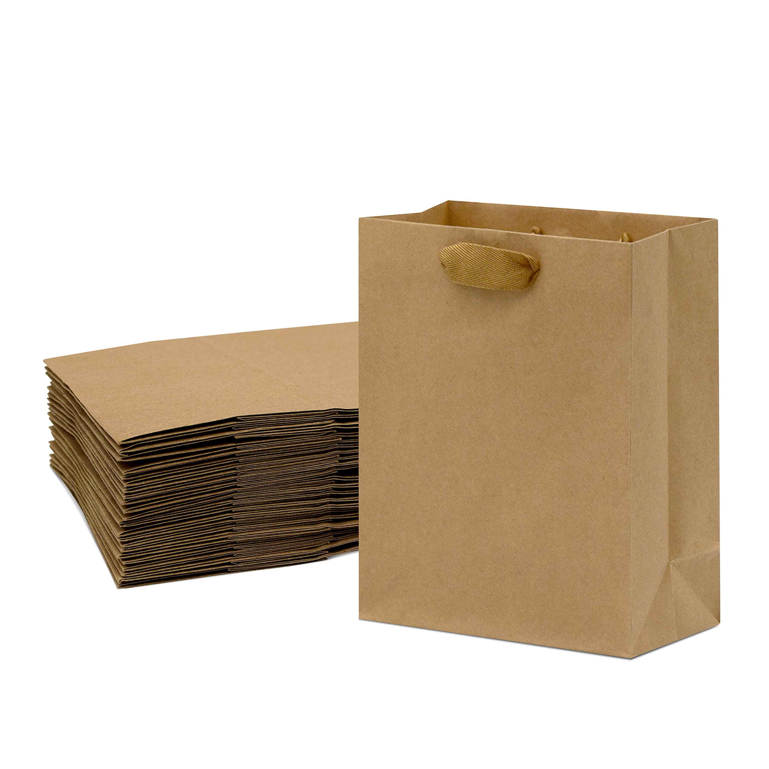 Prime Line PackagingBrown Gift Bags, Kraft Paper Bags with Handles for Small Business, Boutiques, Retail, Merchandise, Party Favors, Bulk, 8x4x10, 25 Pack