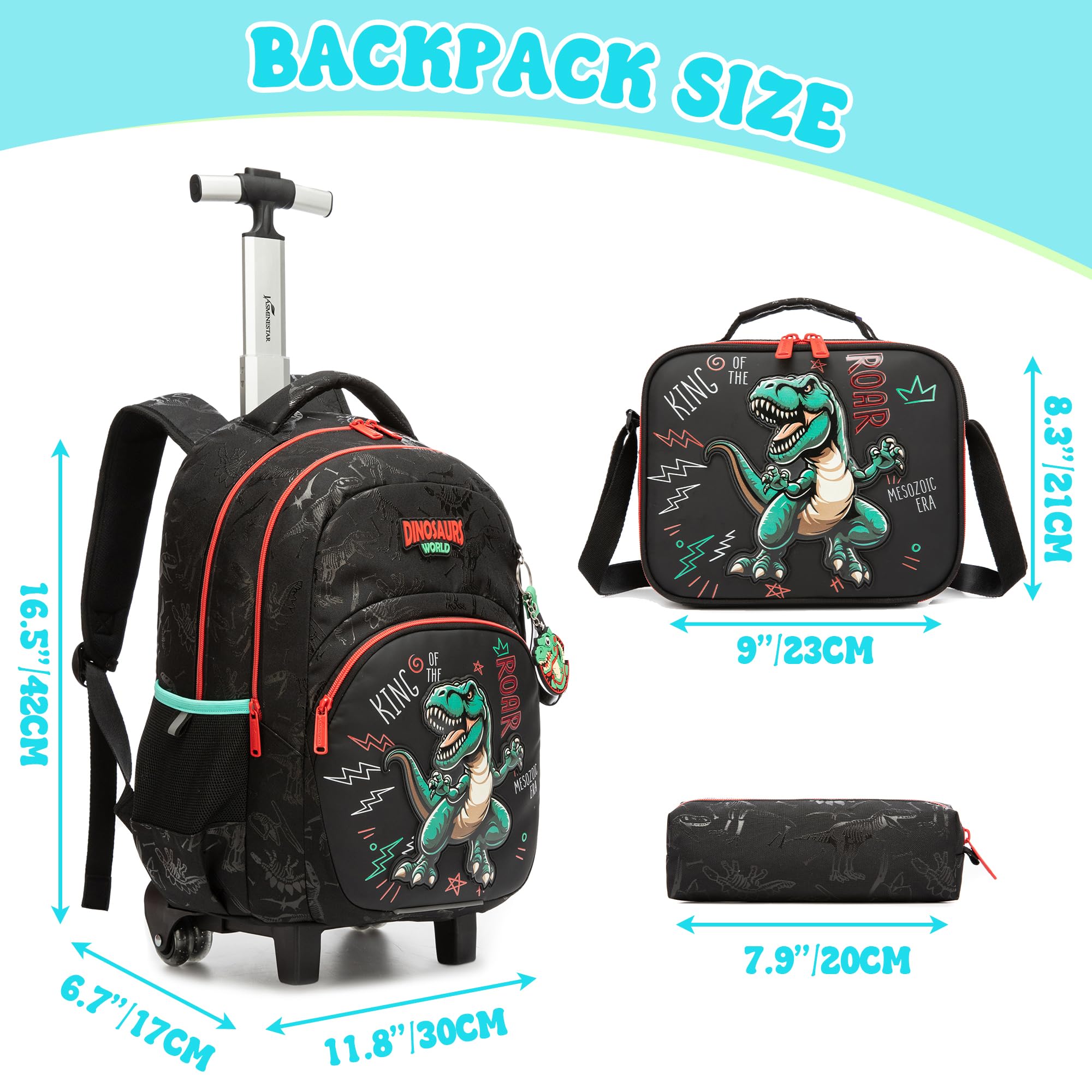 HTgroce Zaino Trolley Scuola Elementare Bambino– Set 3 in 1 con Borsa e Astuccio – Zainetto con Ruote Ergonomico per Primaria