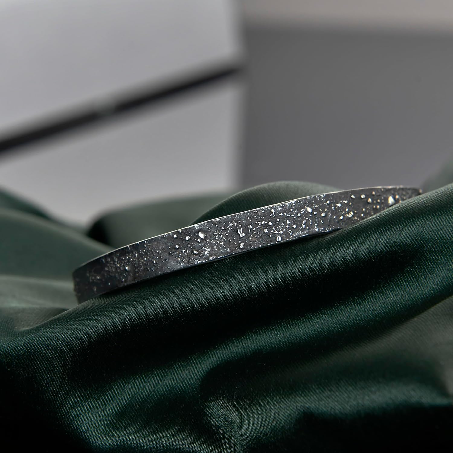 Silver Fusing Lava Rustic Galaxy and Star Cuff For Him,Men's Silver Engraved Bracelet, 6MM Adjustable Gunmetal Cuff
