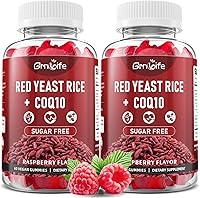 Vista 1 de Paquete de 2 arroz de levadura roja con gomitas Coq10, suplemento de arroz de levadura roja, sin azúcar, sabor a frambuesa, 120