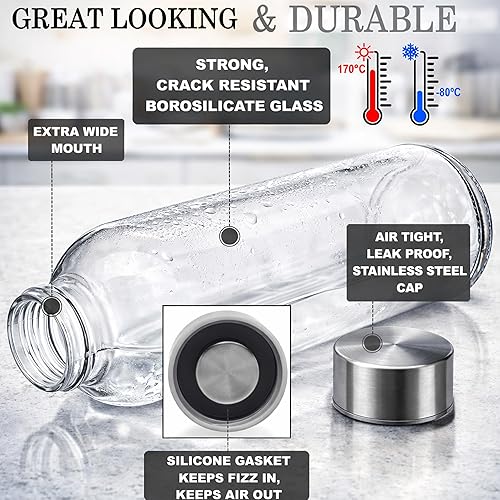 Miniatura 5 de Brieftons 18 Oz Clear Borosilicate Glass Water Bottles With Caps, 6 Pack, Heat Resistant, Slim, Easy to Store, Reusable Drinking Bottle, Sauce Jar,