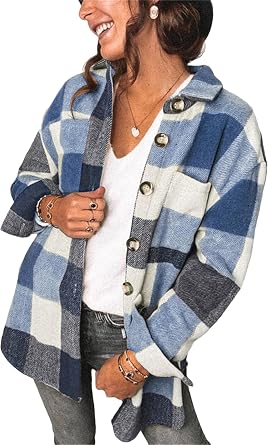 Women Plaid Casual Shirt Long Sleeve Lapel Collar Tops Button Down Color Block Blouse with Pocket