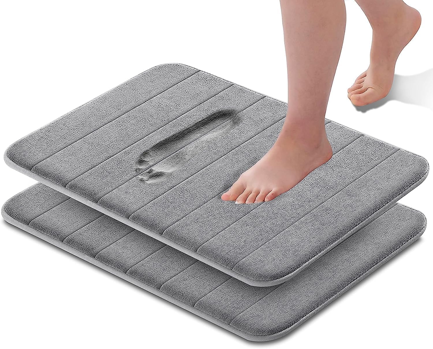 X spring Memory Foam Bath Mat, 2 Pack Ultra Soft and Non Slip Bathroom Rugs, Water Absorbent and Machine Washable Bath Rug for Bathroom, Bathroom Floor Mat for Shower and Tub (40x60cm, Grey)