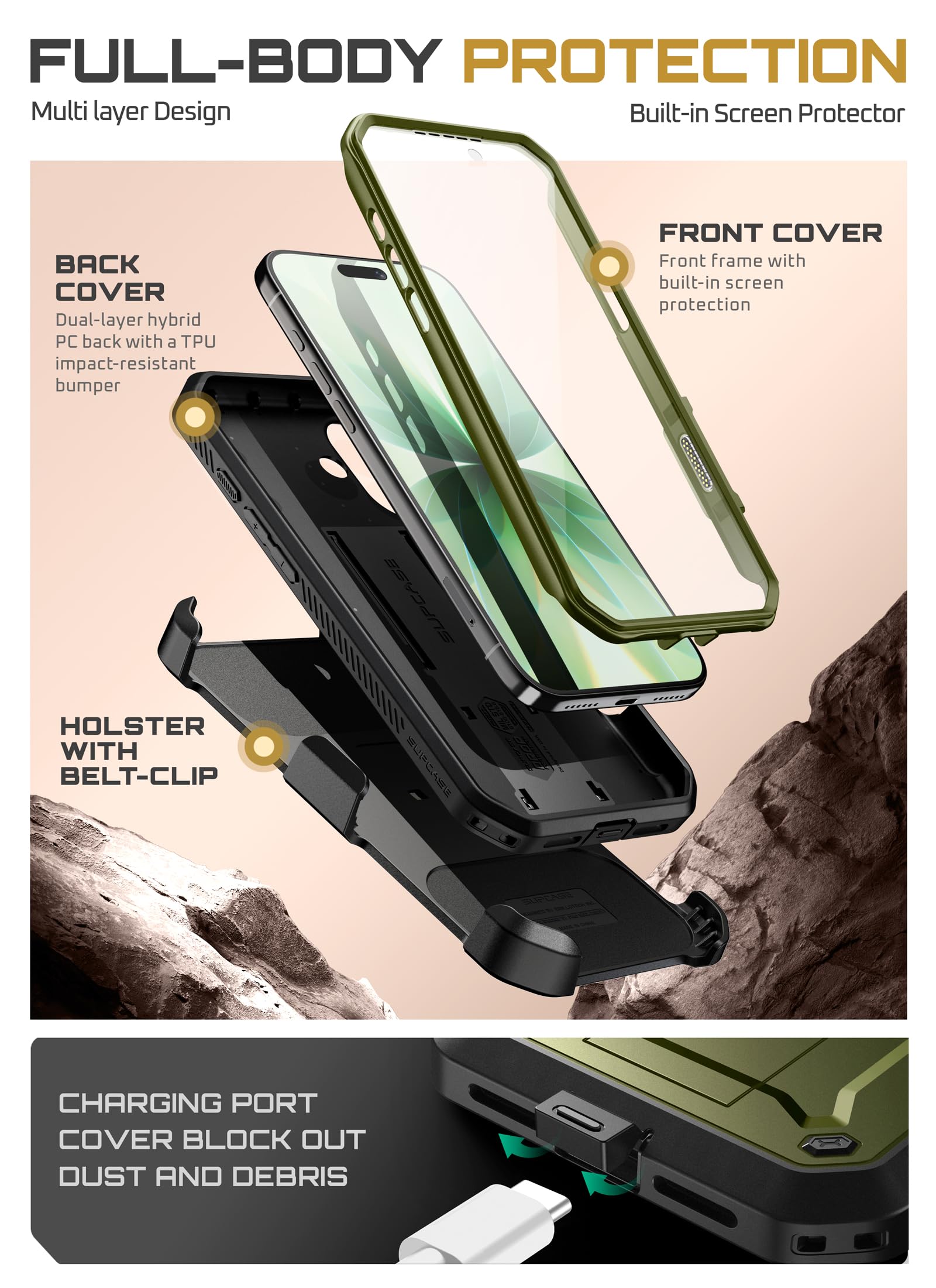 SUPCASE Funda para iPhone 17 6.3 Inch con Botón de Control de Cámara [UB Pro] Carcasa con Protector de Pantalla [Protección de Grado Militar],Verde