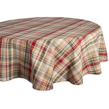 DII Give Thanks 70-Inch Round Plaid Tablecloth