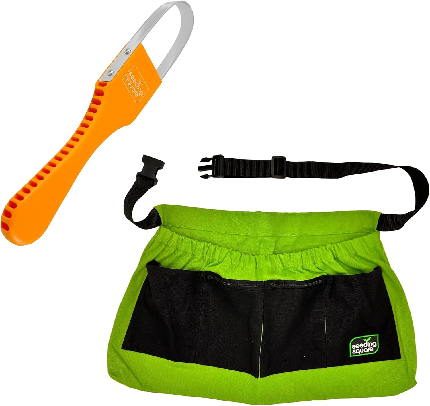 Seeding Square Sneaky Weeder + Green Harvest Apron Bundle – Hand Weeding Tool with Garden Apron for Easy Weed Removal, Harvesting & Yard Cleanup