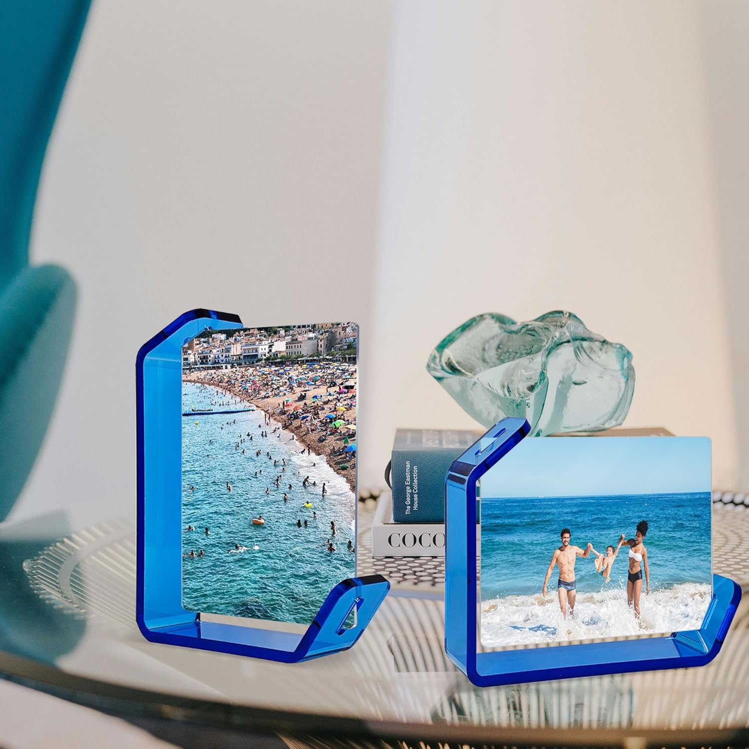4x6 Picture Frame, 2 Pack Floating Acrylic Photo Frames, Double Sided Modern Tabletop Stands, Horizontal and Vertical Display for Home Office Decoration, Blue