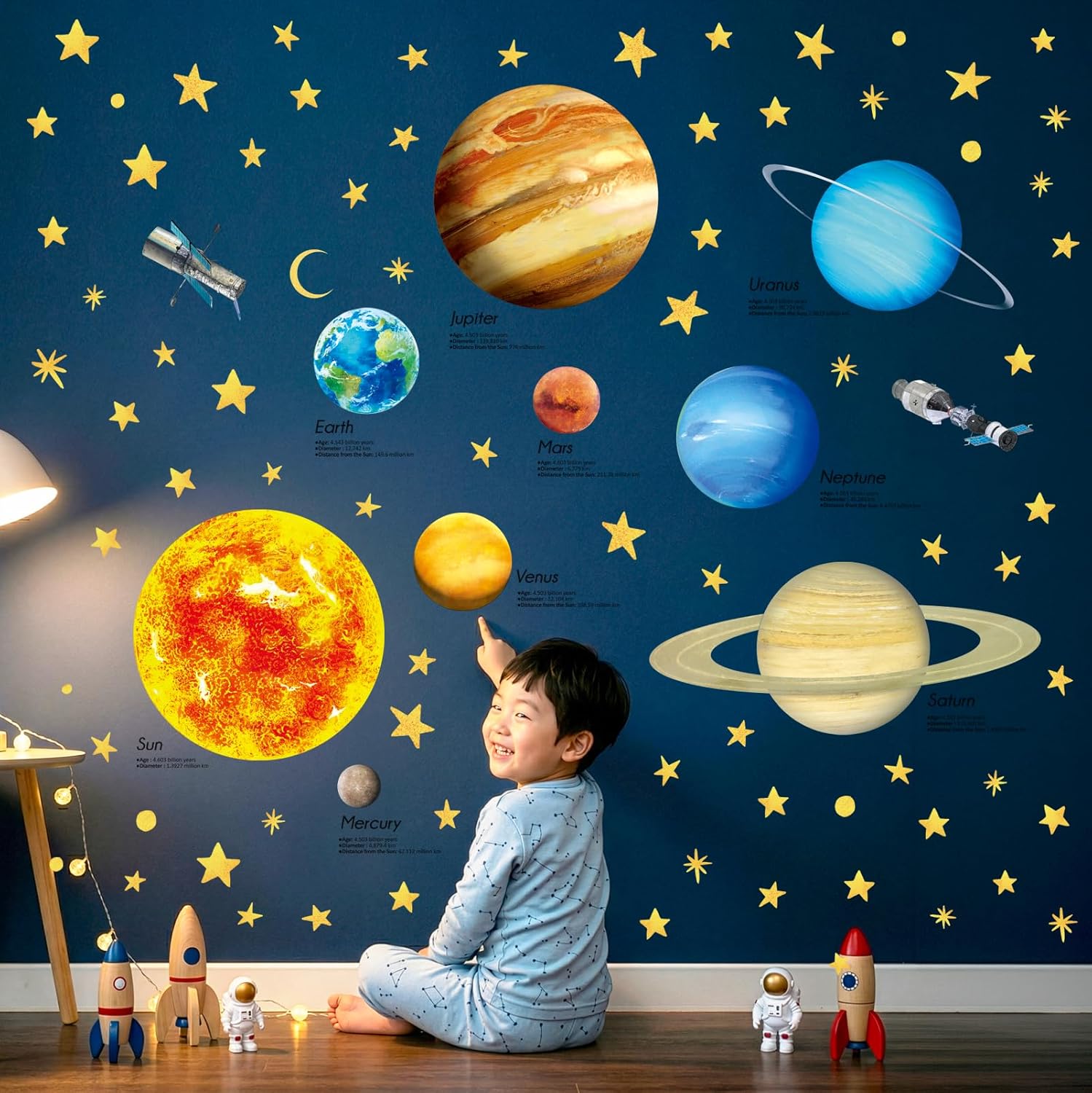 DECOWALL DS9-2007 Solar System Kids Wall Stickers Wall Decals Peel and Stick Removable Wall Stickers for Kids Nursery Bedroom Living Room d?cor
