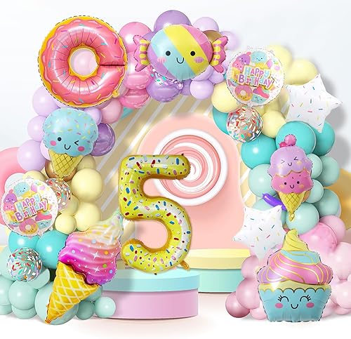 Miniatura 6 de 10 globos de helado, dona de helado, caramelo, número de cumpleaños, globo de papel de aluminio de mylar, tema de helado, suministros de fiesta de 5