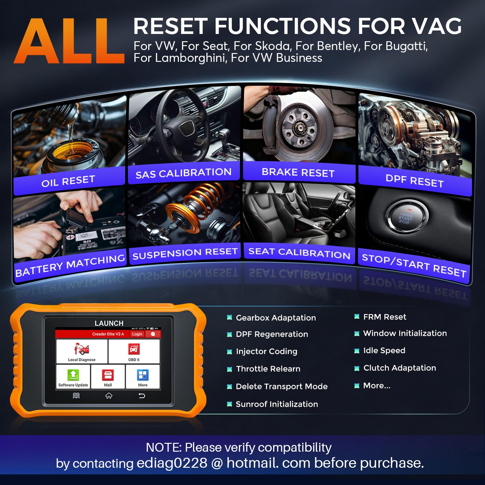 LAUNCH X431 Elite V3.0 OBD2 Diagnosi Auto di Tutti i Sistemi per Audi per V A G con 50+ funzione di reset, Controllo Bidirezionale Codifica ECU Online TPMS EPB DPF Aggiornamento a Vita