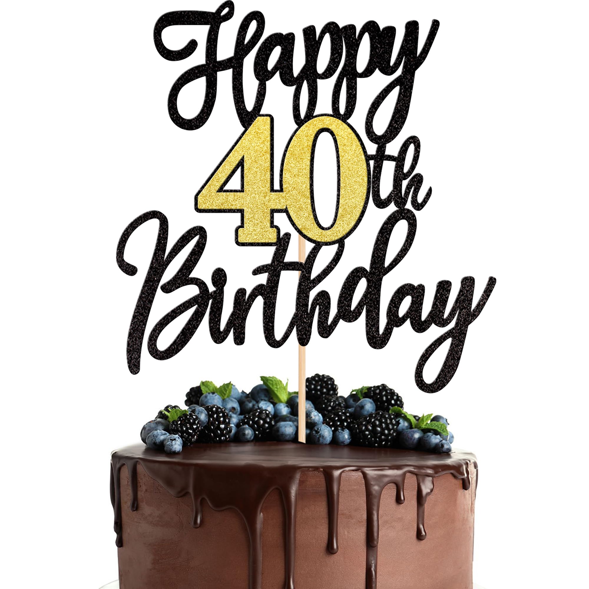 1 PCS Happy 40th Birthday Cake Topper Black Gold Glitter Cheers to 40 Years Birthday Cake Pick 40 Fabulous Cake Decoration for Happy 40th Birthday