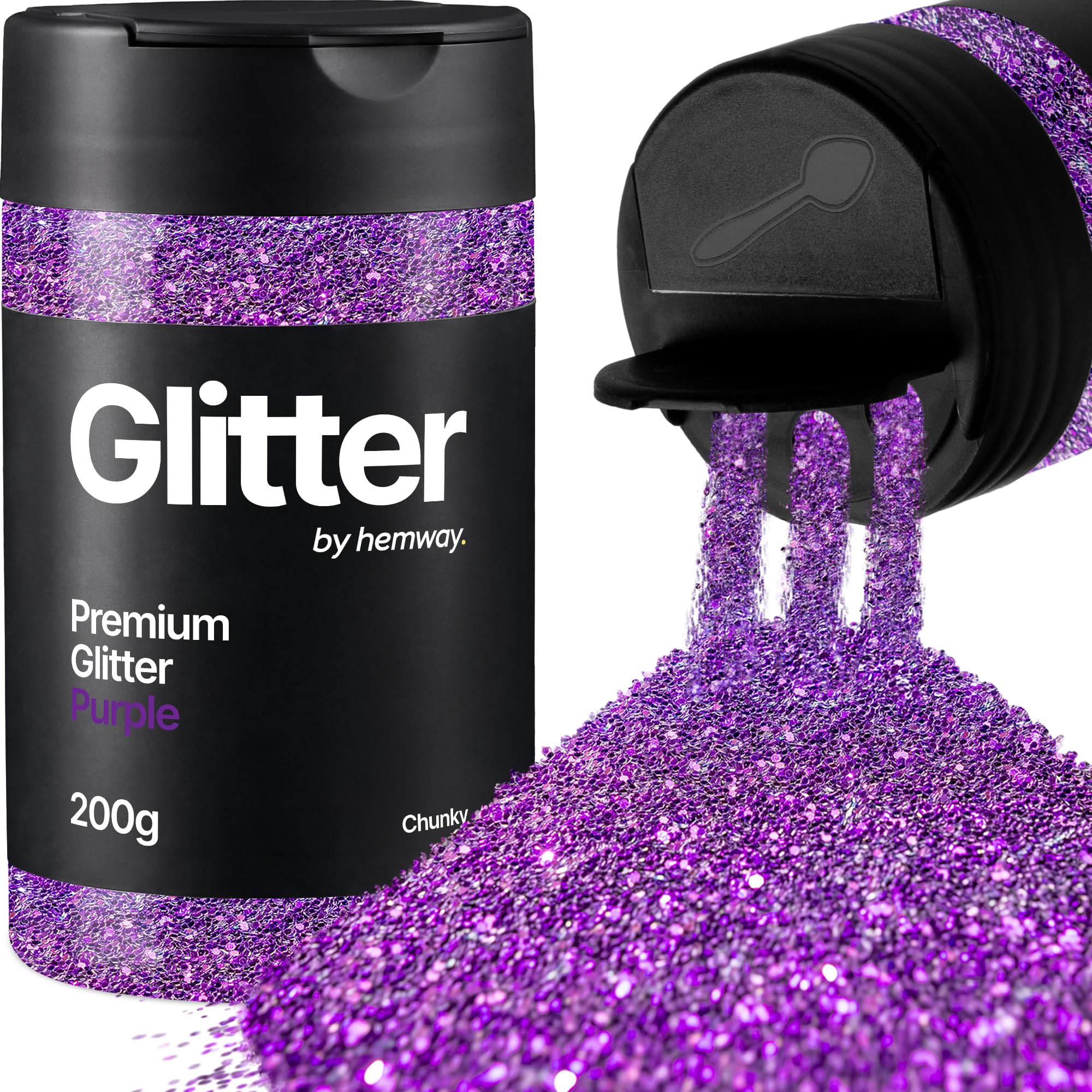Hemway Purple Glitter Shaker, 200g Chunky Glitter for Crafts Metallic Flake Sequins for Resin & Epoxy Crafts for Decorating, Halloween, Christmas, Nail, Face, Art