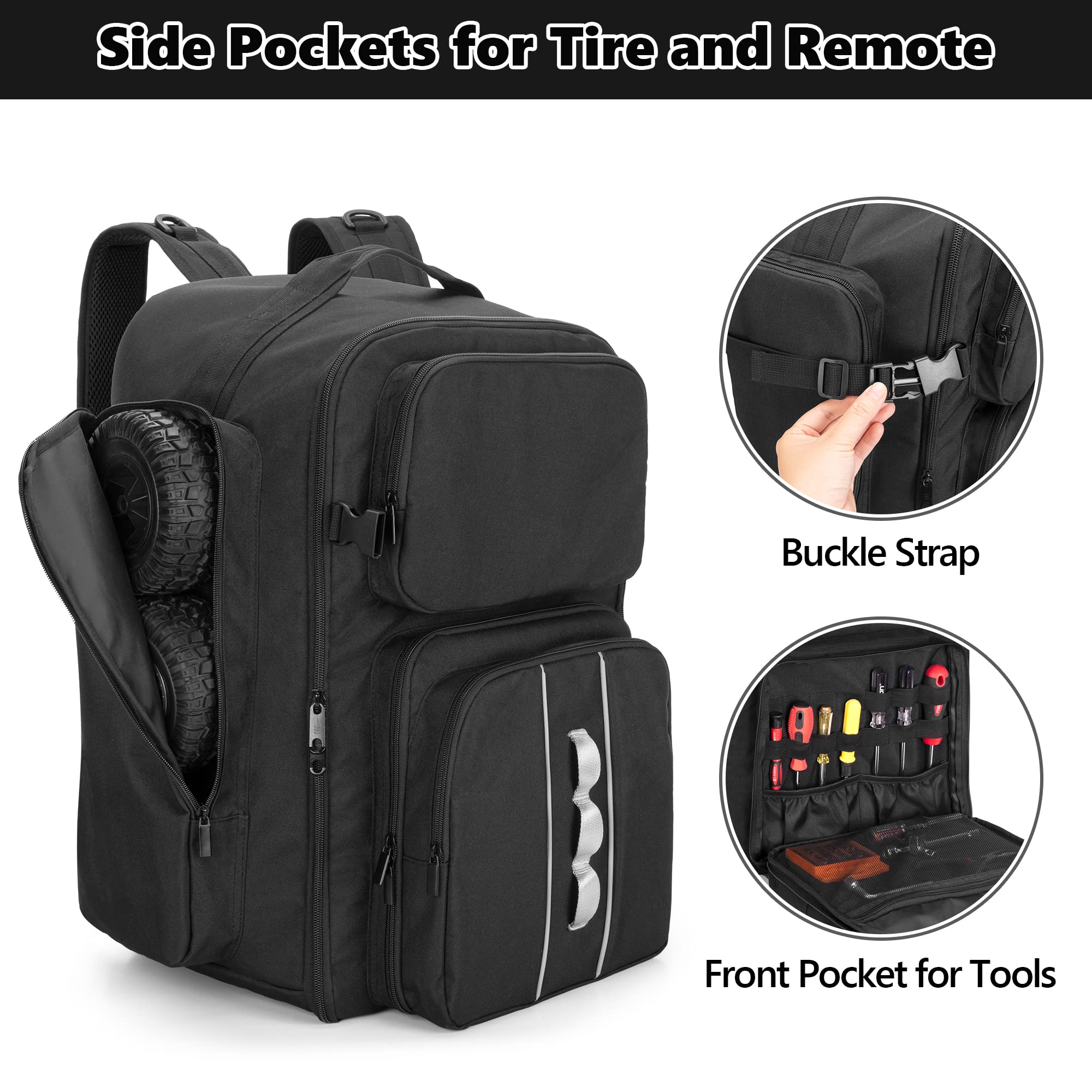 GOBUROS Mochila RC para coche 1/10, bolsa de almacenamiento RC con múltiples bolsillos para herramientas y otros accesorios, fácil de transportar con correa de hombro ajustable (diseño patentado)