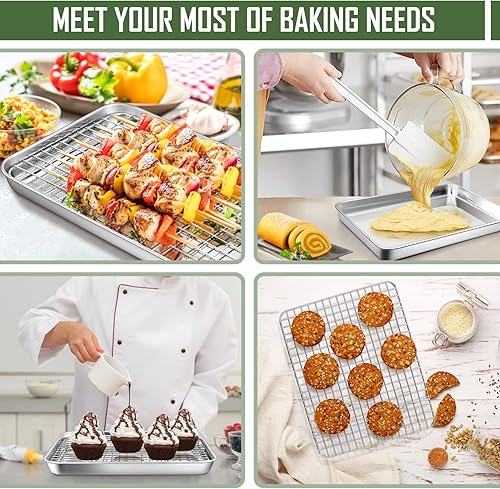 Miniatura 7 de Joyfair - Bandeja para hornear de 10.4 pulgadas con juego de estante, bandeja rectangular de acero inoxidable con estante de enfriamiento,