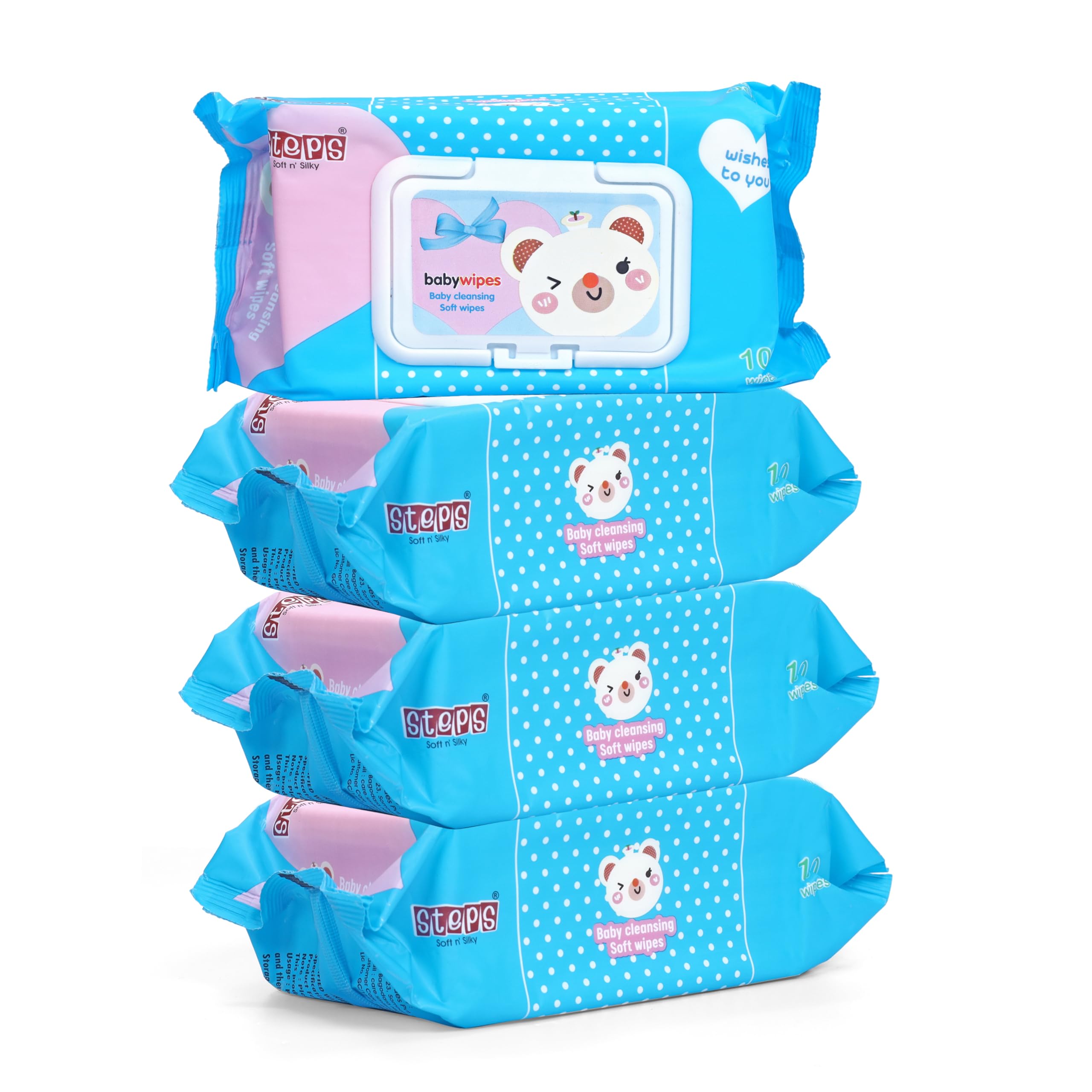 Steps Soft N SILKY Wet Baby Wipes With Lid, 100 Count (PACK OF 4)