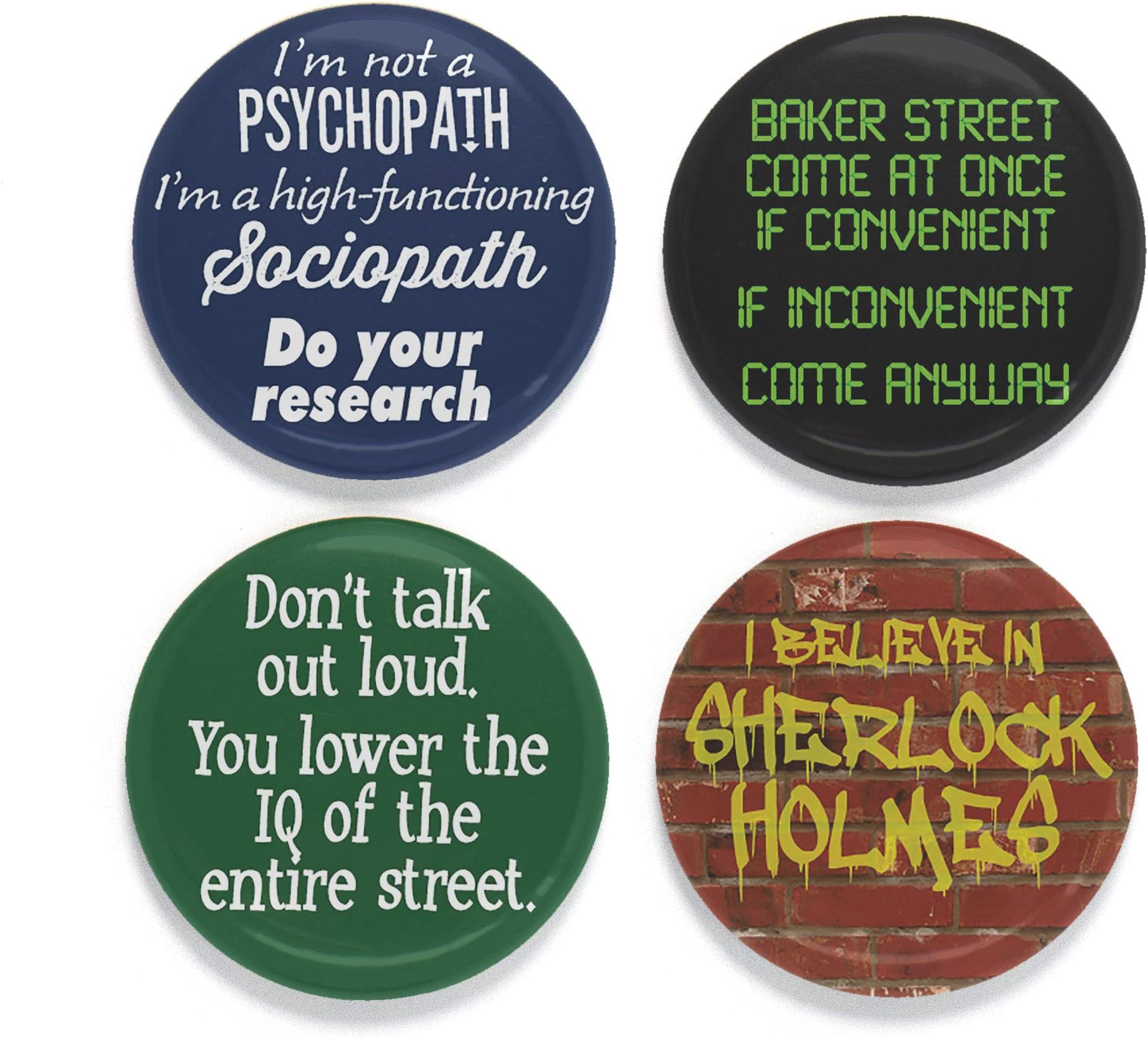 Buttonsmith Sherlock Magnet Set - Set of 4 1.25" Magnets - Made in the USA