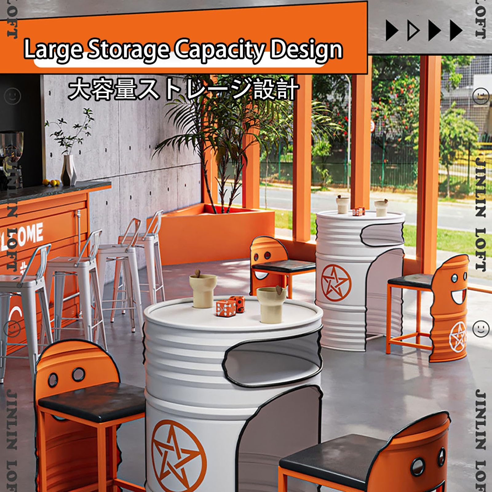 Amazon.co.jp: YYWLHDS ドラム缶 テーブル 椅子 3点セット レトロ