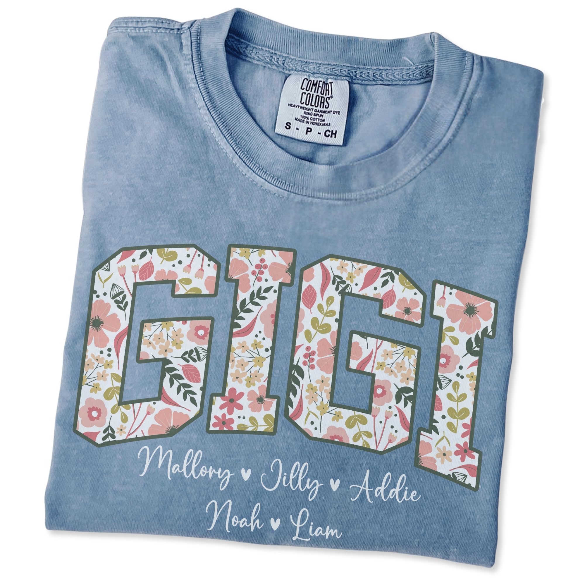 Personalized Floral Gigi T-Shirt with Grandkid Names