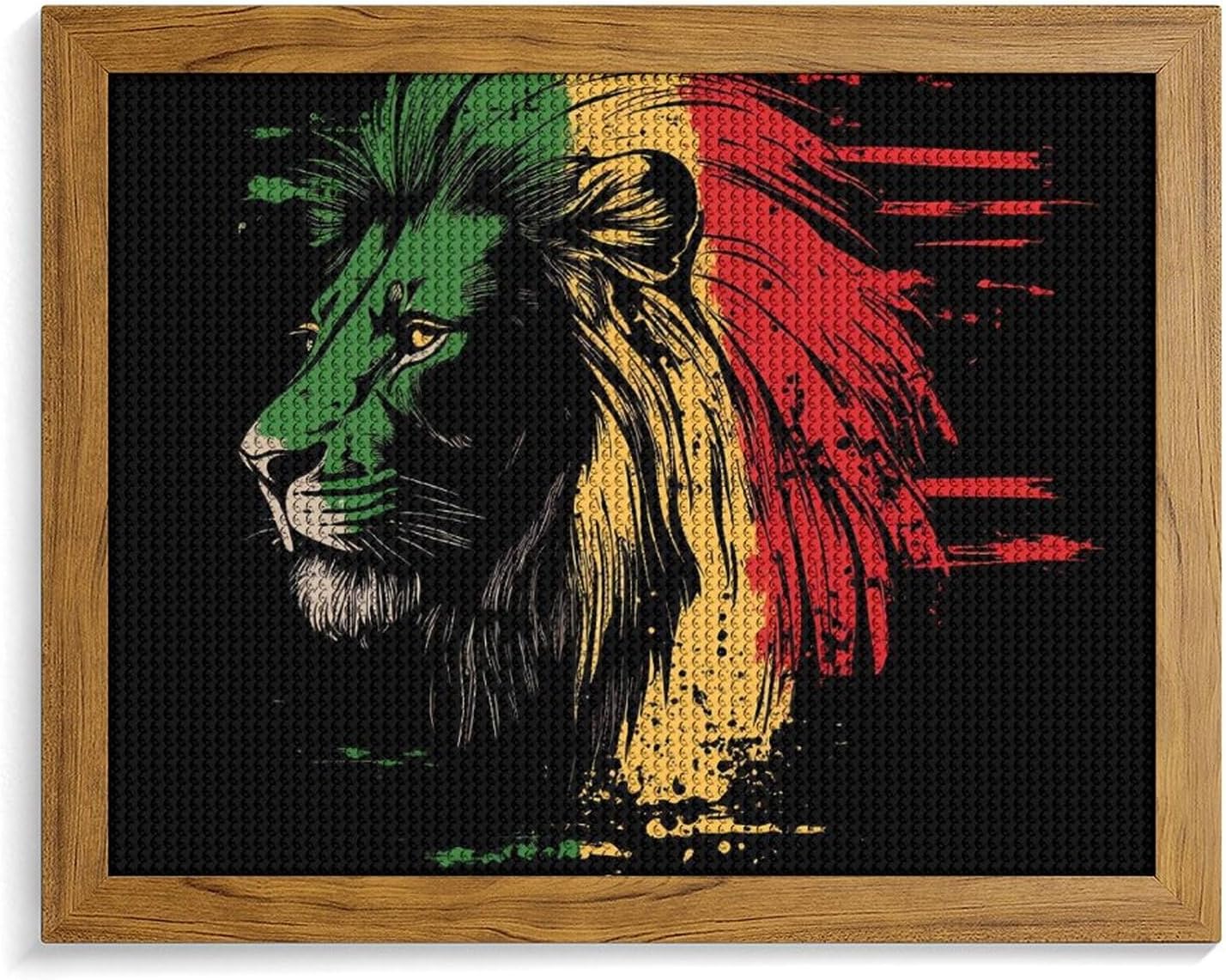 Rasta Lion Rastafari Jamaica Printed Diamond 5D Painting Kit 16x20in DIY Full Drill Craft with Tools for Home Wall Decor Gift Yellow Wood 50 * 40cm