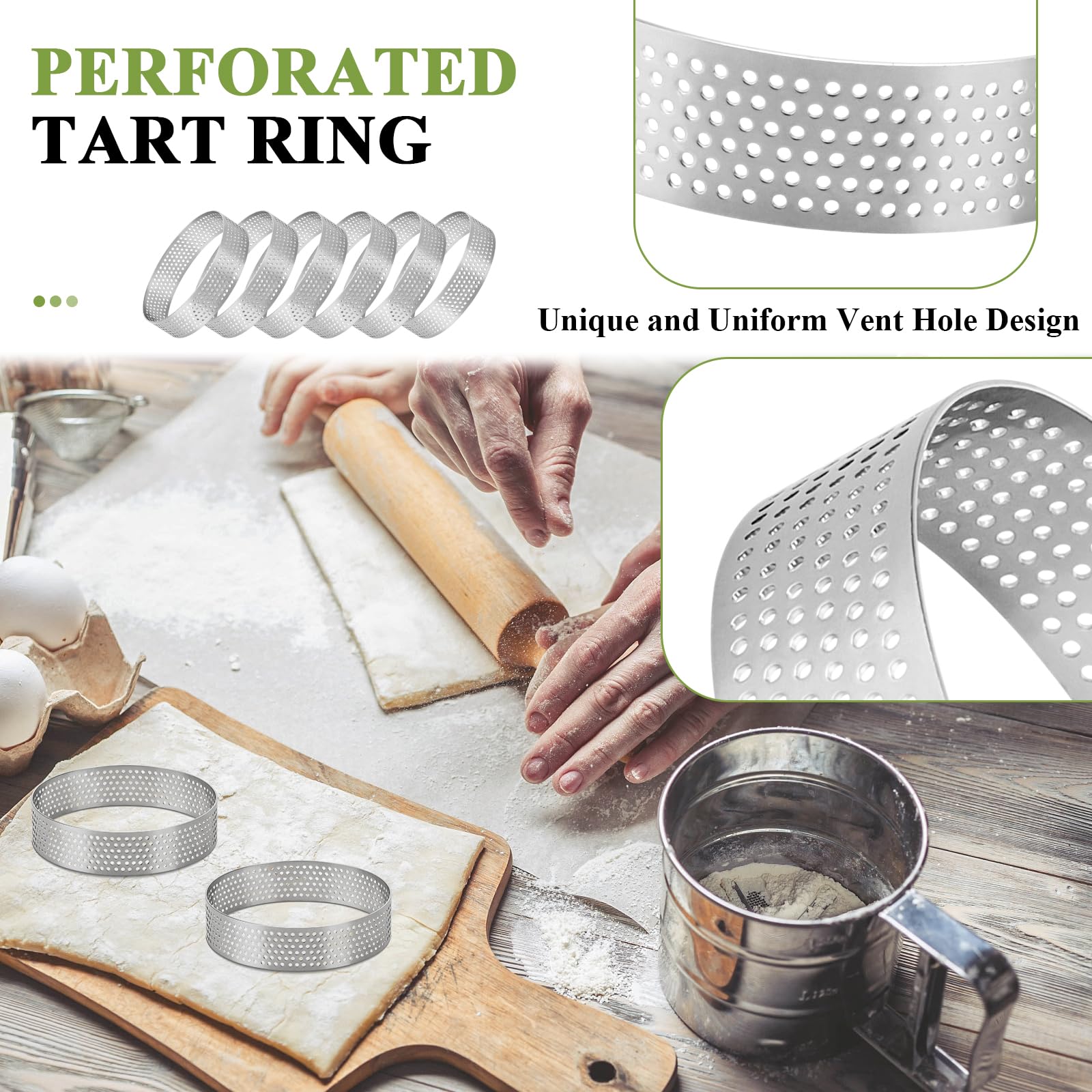 Cercle à Pâtisserie Ø 8 cm 6 Pièces, Acier Inoxydable 430 Perforé, Moule à Tartes Gâteaux Pizzas