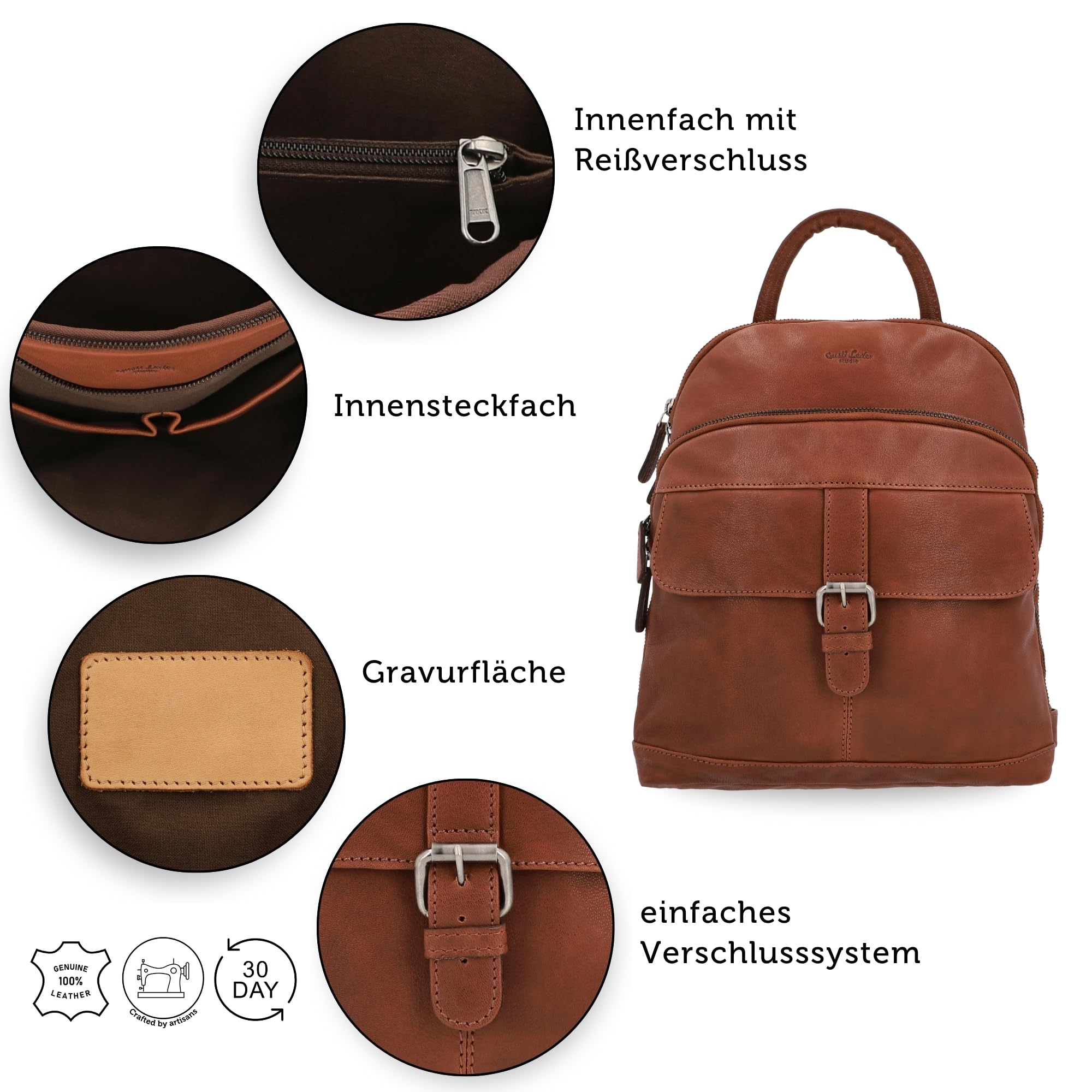Gusti Lederrucksack Leder - Alena Damen Rucksack Vintage Braun Leder