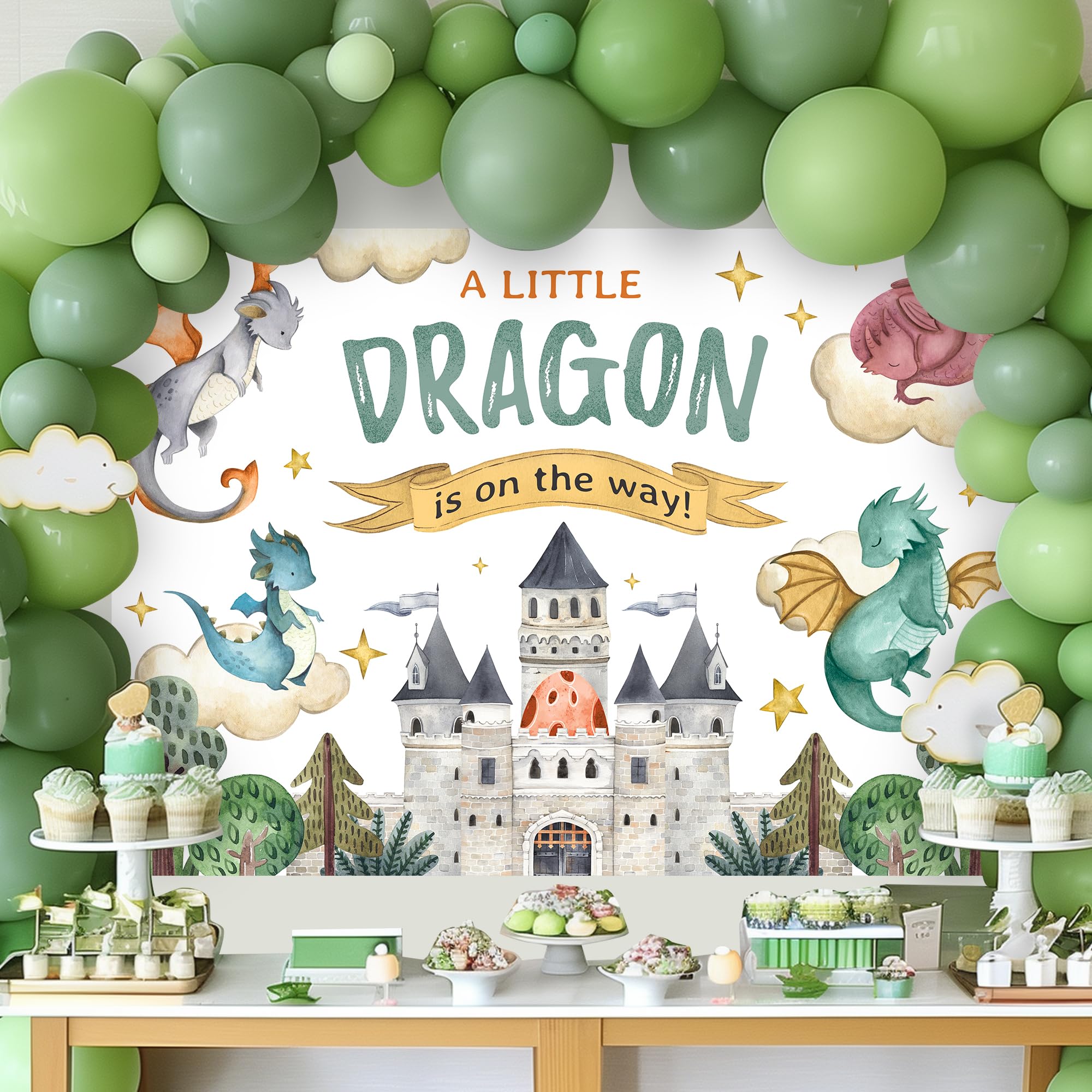 LIGHTINHOME Dragon Baby Shower Backdrop 7Wx5H Feet A Little Dragon is on The Way Cartoon Castle Cute Watercolor Kids Boys Photography Background Party Decorations Photo Booth Studio Prop Fabric