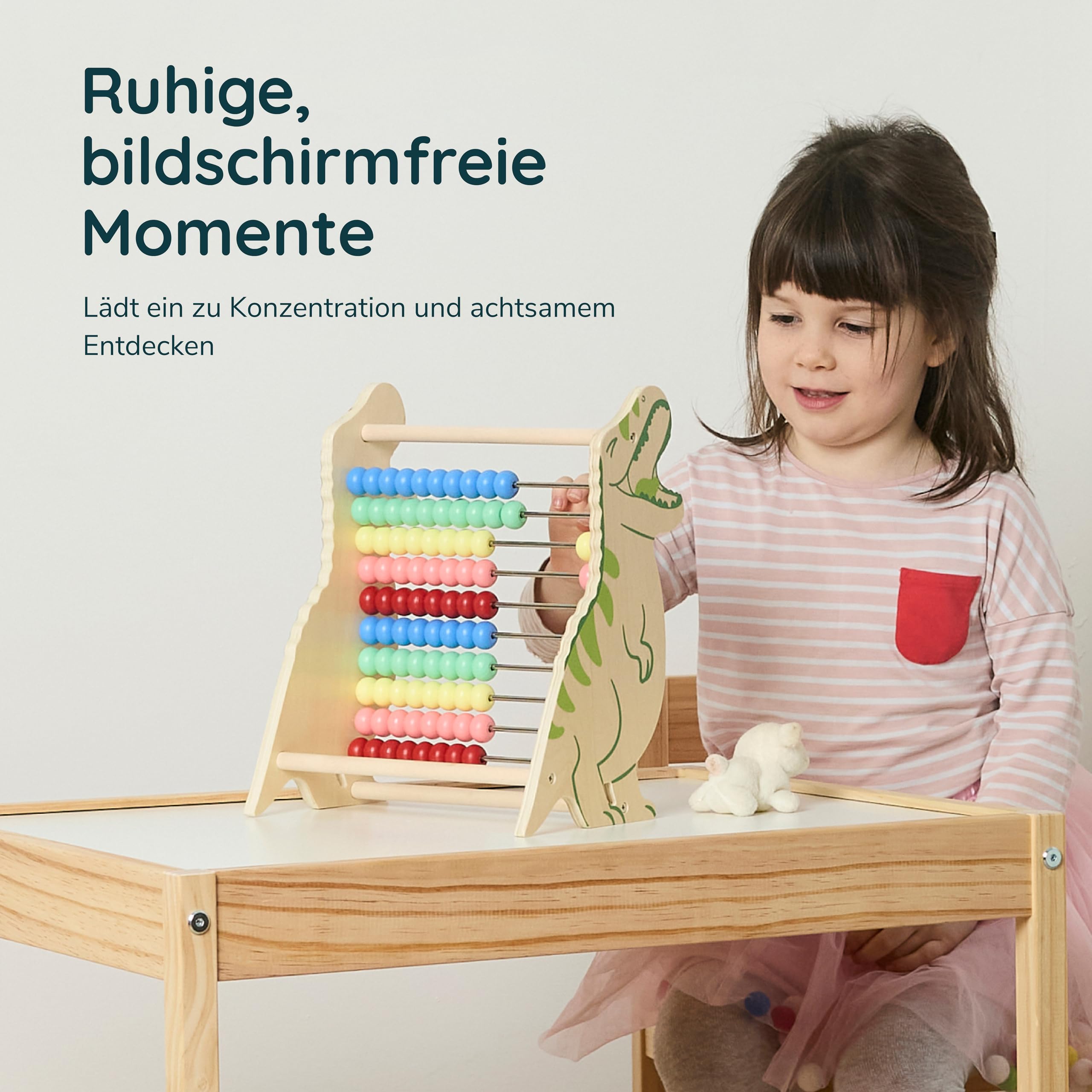 Twig & Leaf Rechenschieber für Kinder aus Holz, Dinosaurier Abakus Montessori Spielzeug zum Rechnen & Zählen Lernen, Zählrahmen 1. Klasse & Vorschule, Nachhaltiges Lernspielzeug aus Holz & Metall