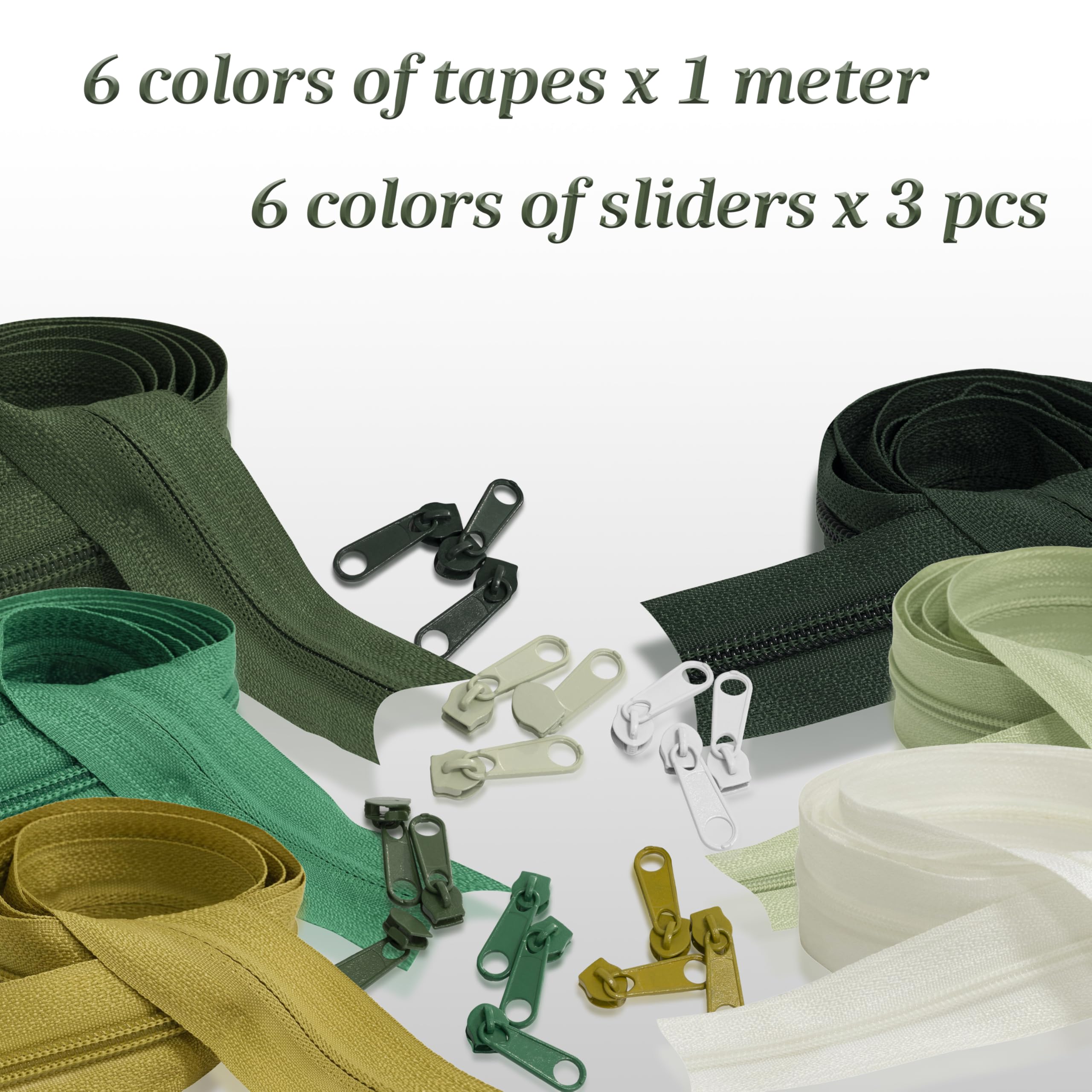 Aerzetix Kit Cerniera Lampo a Spirale 6x1 m Verde N°5 18 cursori Metallo Non bloccabile