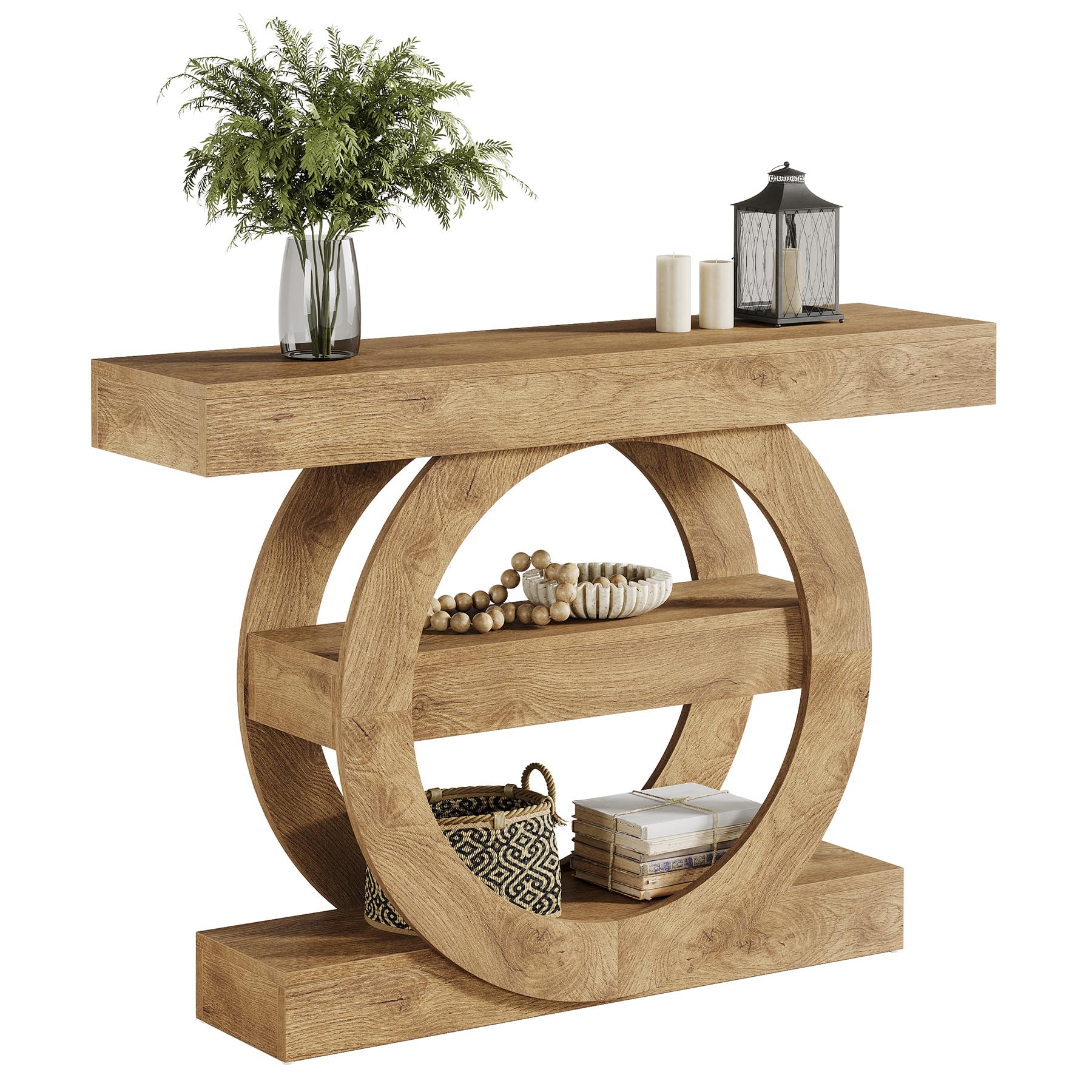 Tribesigns Table Console étroite pour canapé, 105 x 30 x 80 cm, Table d'entrée à 3 Niveaux, Console Meuble avec Rangement pour Couloir, Salon, Bureau et Chambre à Coucher, Marron (Brun Clair)
