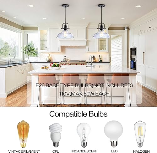 Miniatura 3 de Lámpara Colgante de Vidrio, Luminarias Colgantes Negras con Pantalla de Vidrio Texturizado, Luces Colgantes de Altura Ajustable para Pasillo, Isla