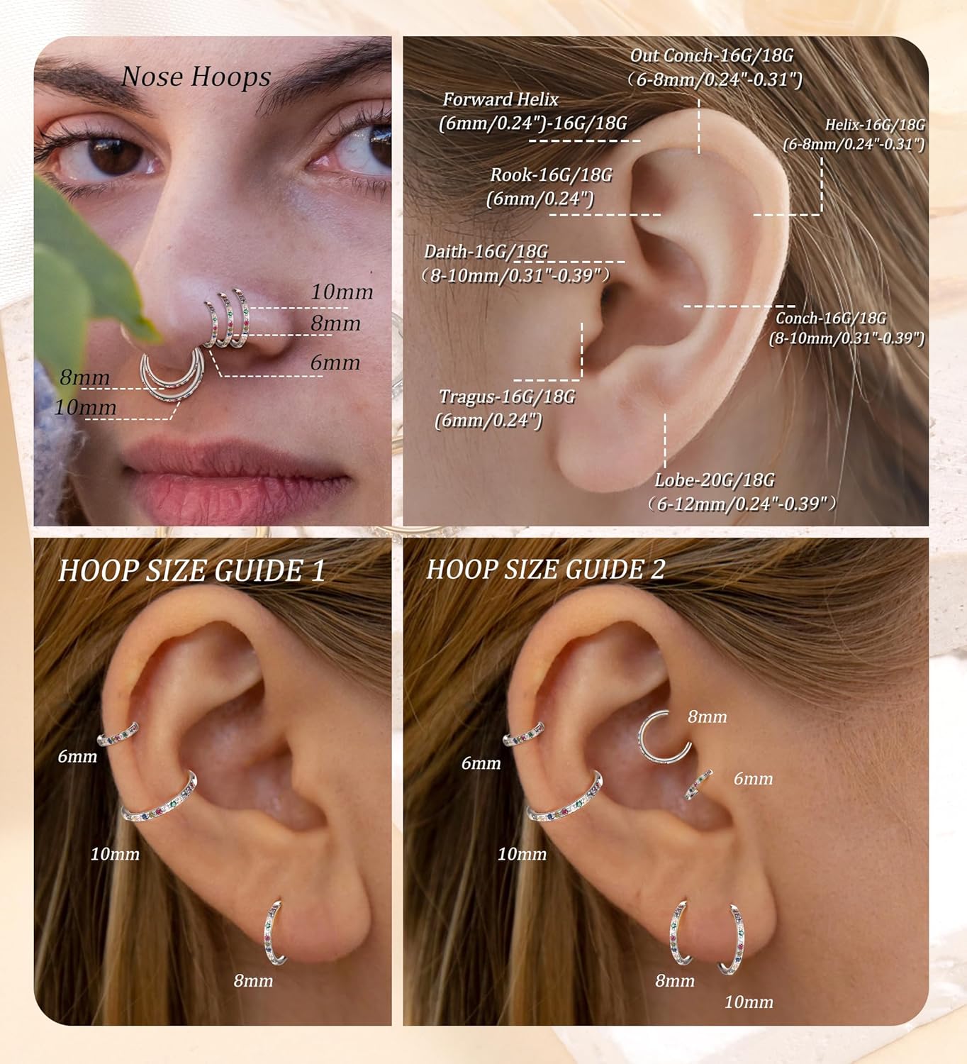 Birthstone Nose Hoops for Women Men-316L Surgical Steel Hinged Nose Hoops 20G Clicker Septum Nose Ring Lip Helix Cartilage Hoop Earring Daith Rook Conch Body Piercing Jewelry 6MM 7MM 8MM 10MM - Image 6