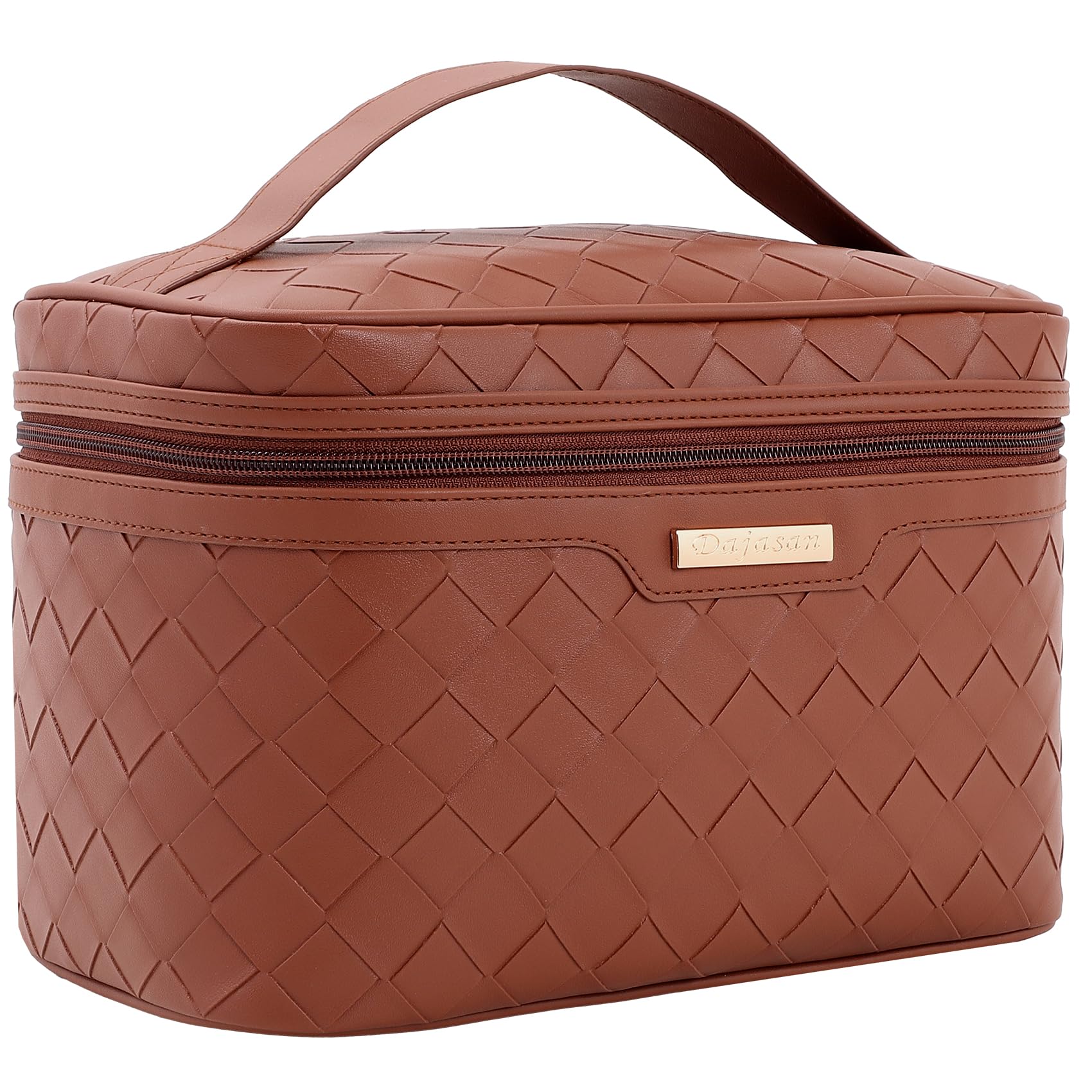 Makeup Bag, Travel Cosmetic Bag, Makeup Organizer Bag, Makeup Organizer Case with Divider and Handle, Large Toiletry Bag for Women 11.81 x 6.7 x 7.09 Inch (Brown)