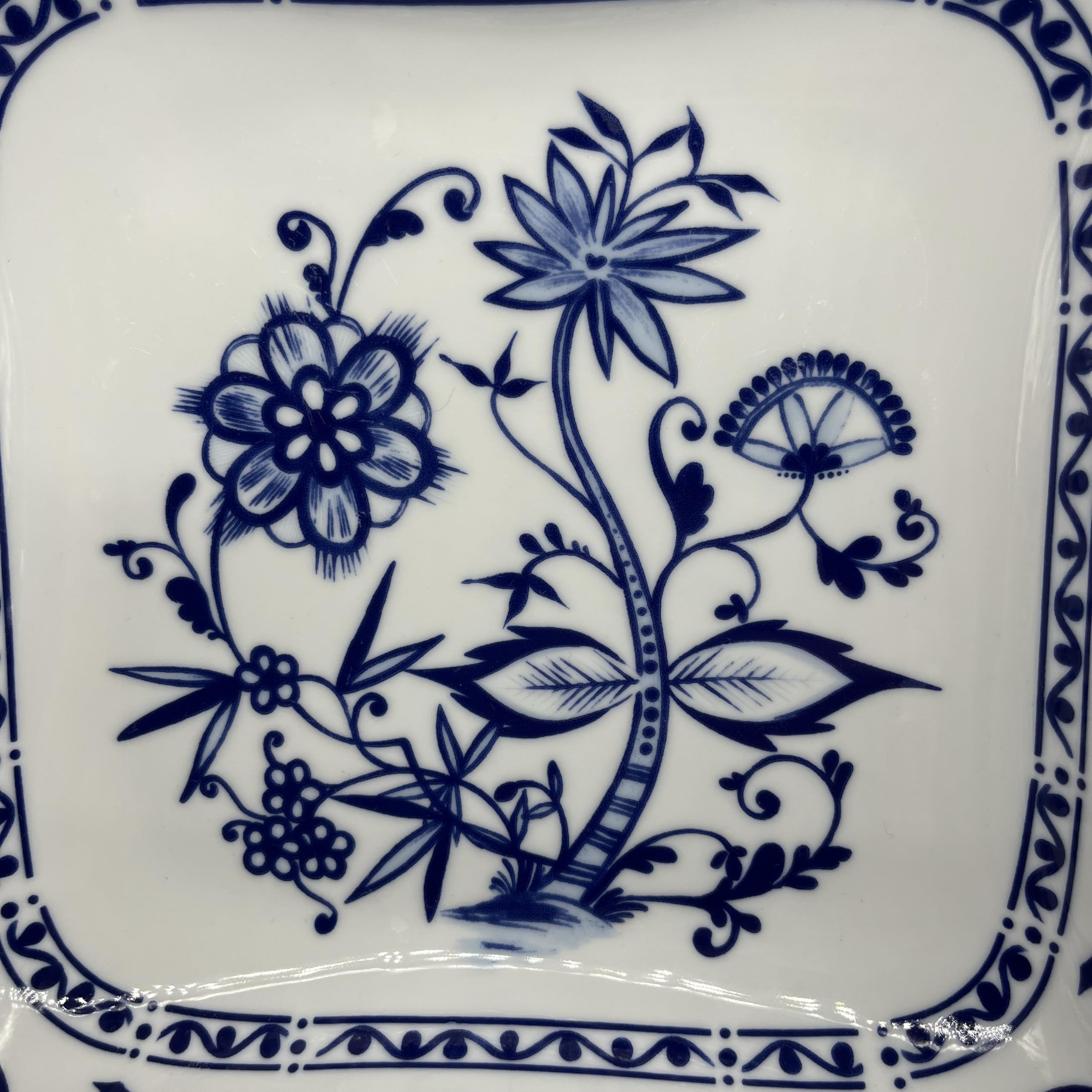 Generisch Zwiebelmuster Triptis Porzellan rechteckige Schale 20,5x21 cm Tiefe 6 cm