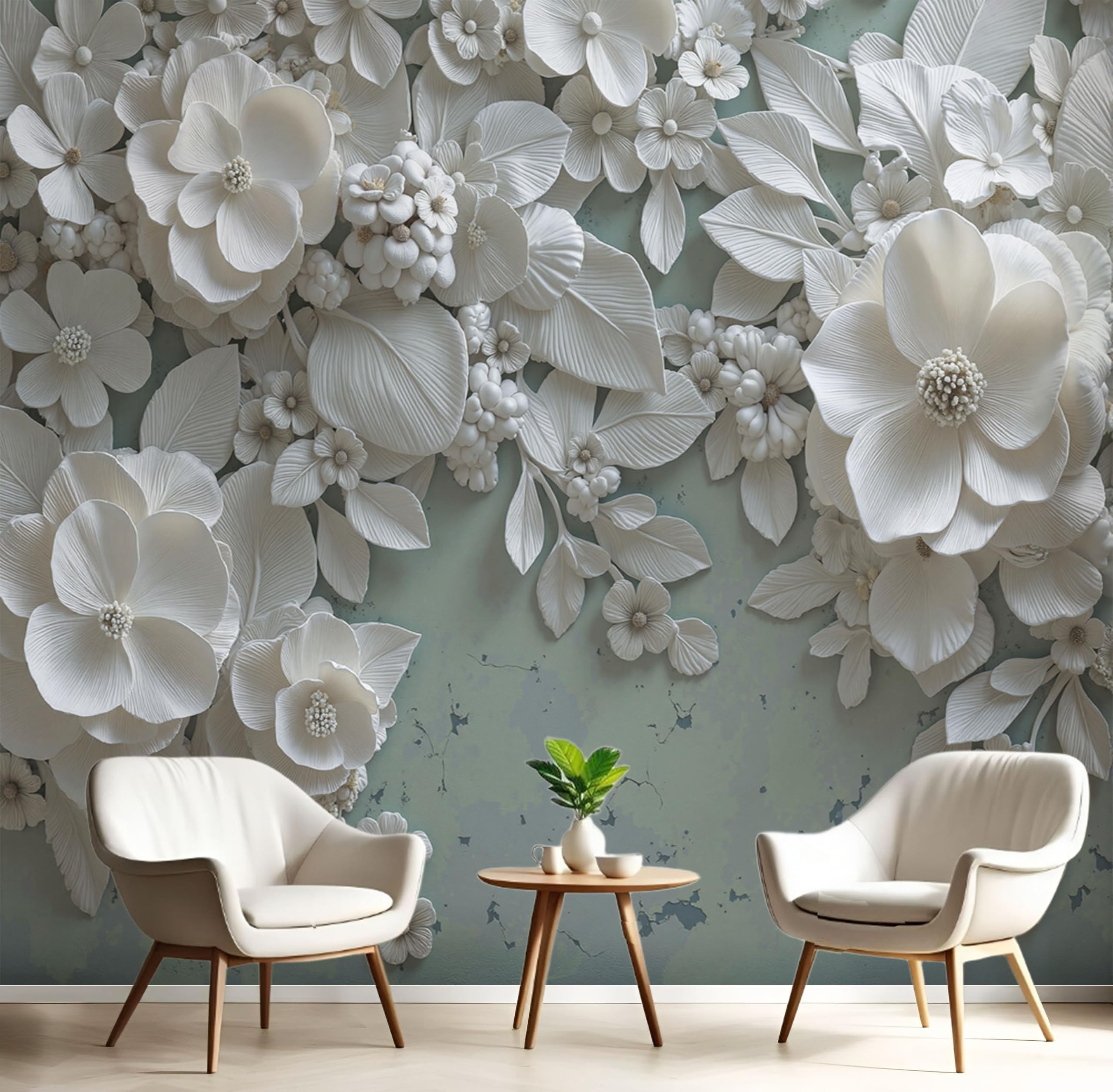 Papier peint panoramique 300x210cm salon effet relief floral
