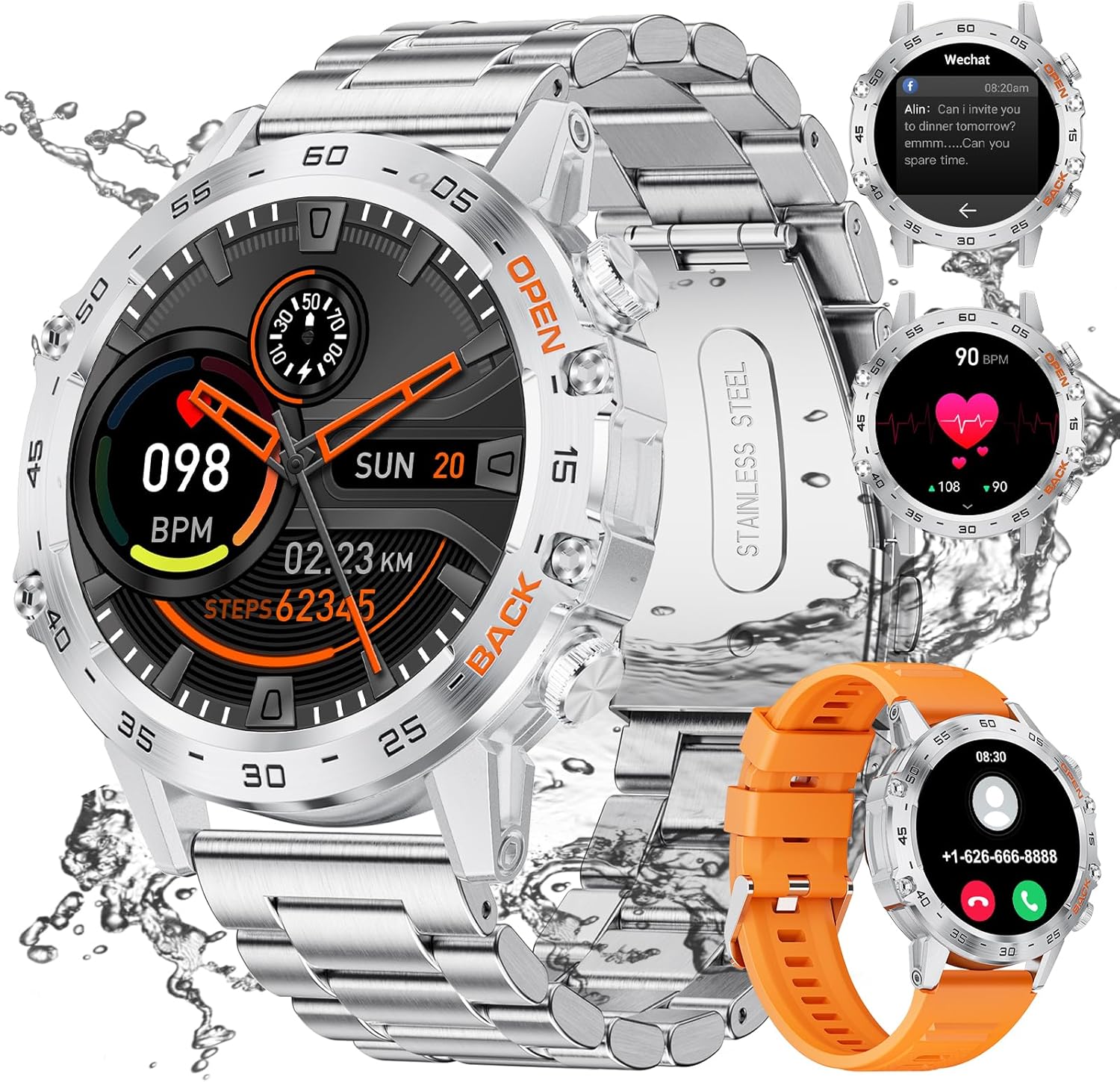 Smart Watch for men Bluetooth Call, 400mAh Tactical Smartwatch for Android iOS, 1.39″ Fitness Watch 100+ Sport Modes IP68 Waterproof Step Calorie Heart Rate Blood Oxygen Sleep Monitor, 2 Bands Smart Watch for men Bluetooth Call, 400mAh Tactical Smartwatch for Android iOS, 1.39″ Fitness Watch 100+ Sport Modes IP68 Waterproof Step Calorie Heart Rate Blood Oxygen Sleep Monitor, 2 Bands
