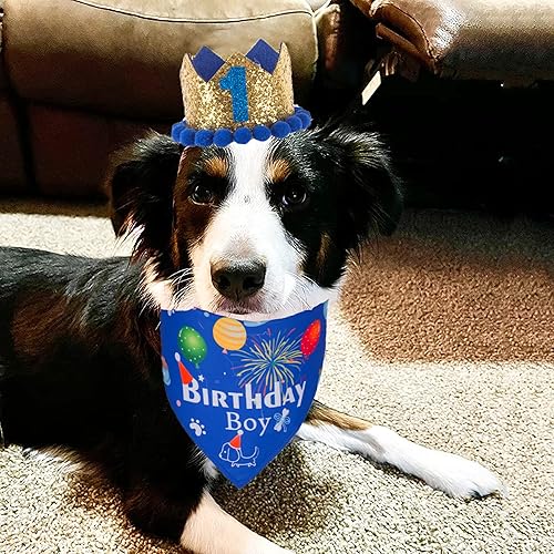 Miniatura 2 de ADOGGYGO Conjunto de gorro bandana para perro para suministros de fiesta de cumpleaños, bufanda de cumpleaños para mascotas para perros medianos y