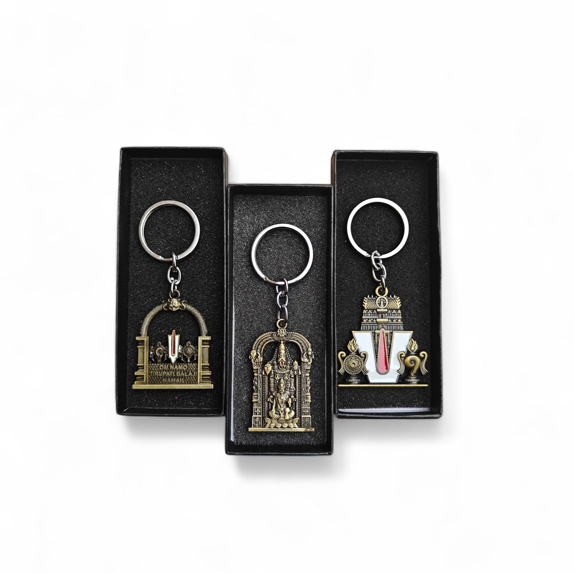 Combo Of Lord Tirupati Balaji | Om Namoh Tirupati Balaji Namah Key Chain | Temple Inspired Keychain for Devotees | Spiritual Enthusiasts (Rusty Gold) (Pack Of 3)