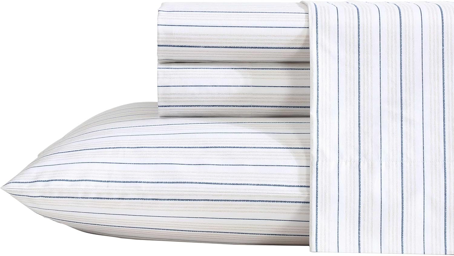 Nautica - Queen Sheets, Premium Cotton Percale Bedding Set, Striped Home Decor, Oeko-Tex Certified (Beaux Stripe Blue, Queen) - Thumbnail 3