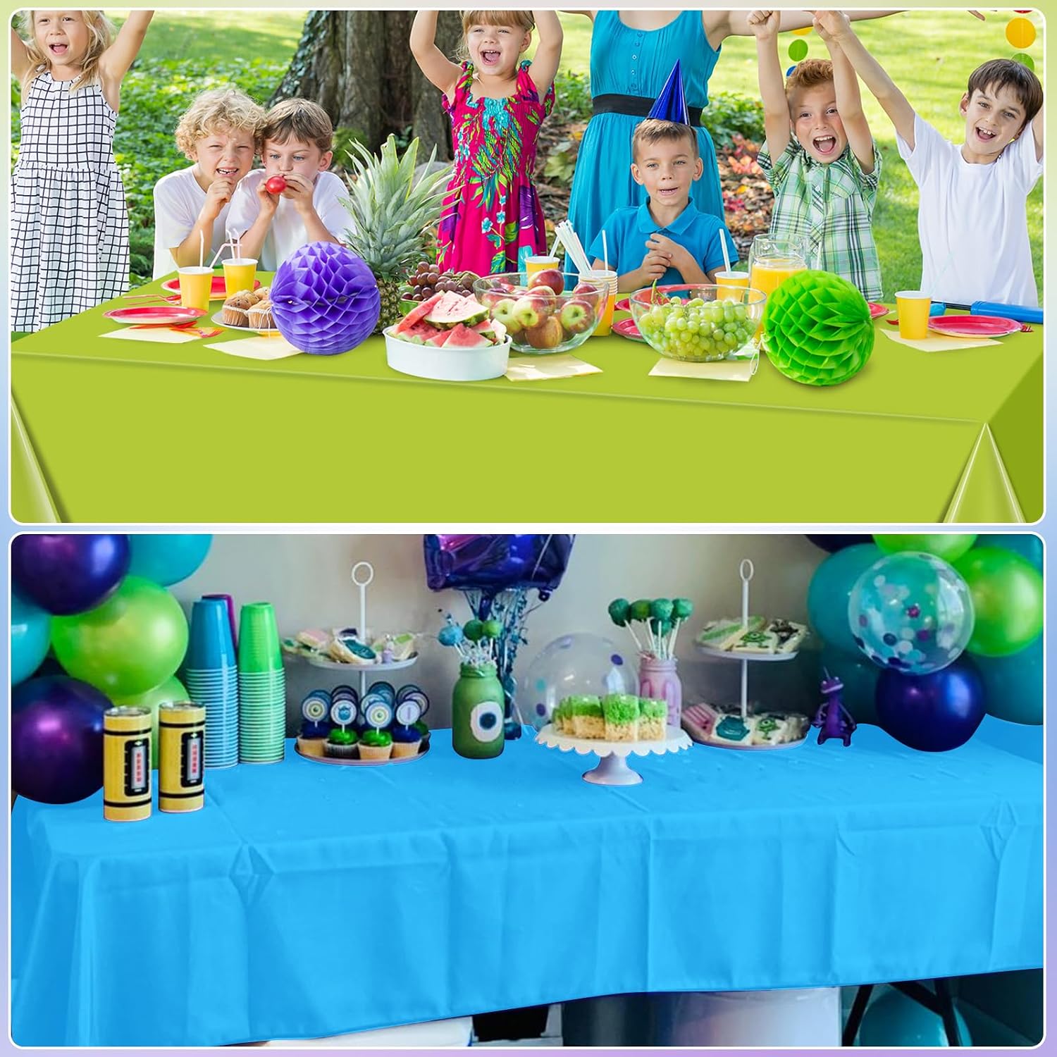 12 Pack Monster Plastic Tablecloth for Rectangle Tables, Blue Green Purple Disposable Table Cover, Rectangle Table Cloth for Birthday Monster University Party Supplies Decorations, 54 x 108 Inch image 5
