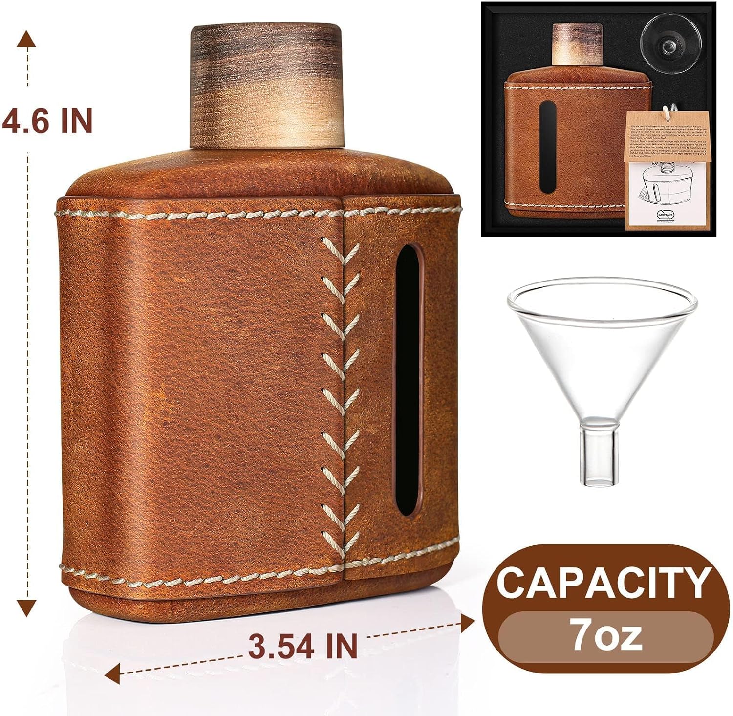 Garybank Handmade Crazy Horse Leather Hip Flask for Men, Whiskey Flask
