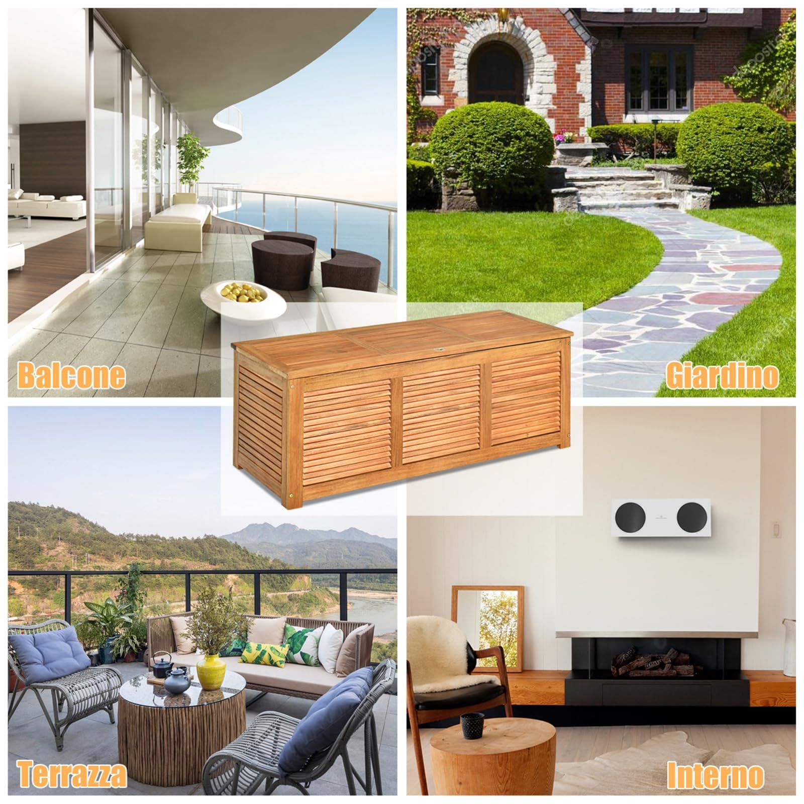RELAX4LIFE Cassapanca in Legno di Acacia Massello, Baule Contenitore 160L per Interno/Esterno con Coperchio Ribaltabile, Design a Doghe Traspirante (120x45x45 cm-160L)