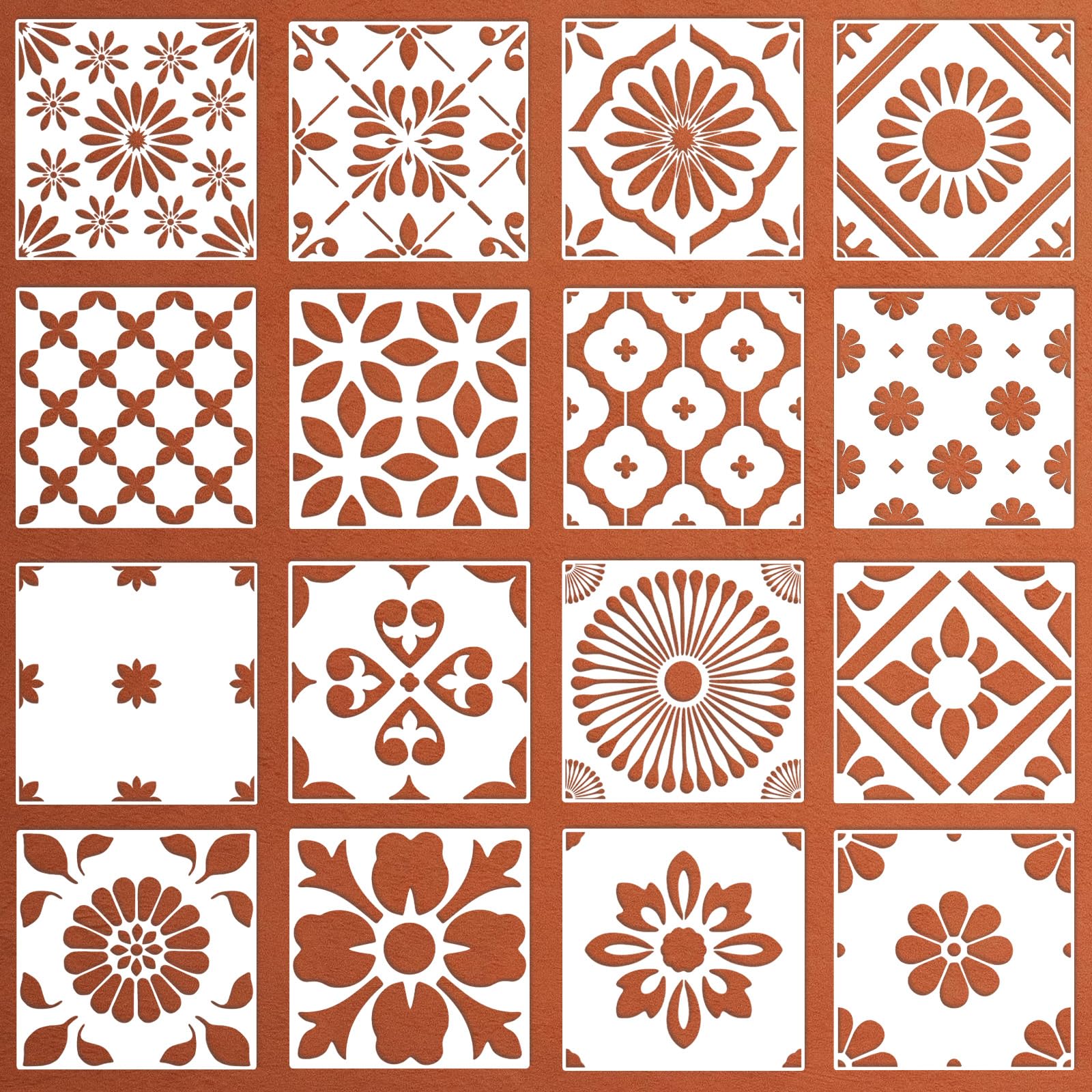 4 PCS 8x8 Inch Reusable Geometric Style Wall Stencil Tile Stencils Floor Stencils For Painting Floors Front Porch Concrete Patios Walls Tiles Wood Home Decor Art Craft P 24799031