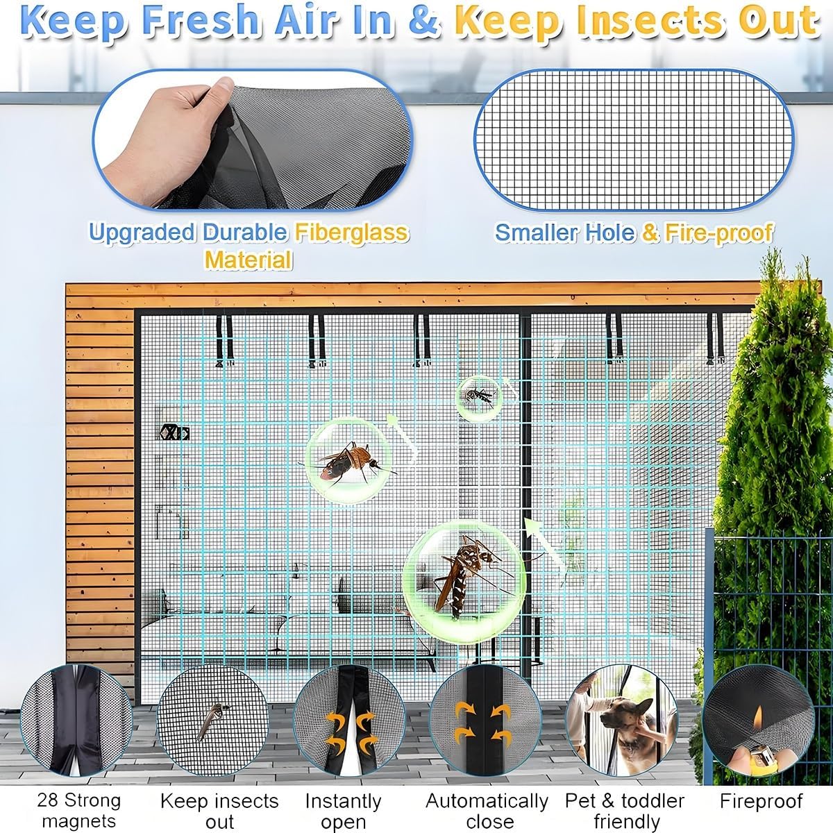 ガレージスクリーンドア 488x214cm 244x214cm 366x244cm 457x305cm ファイバーグラス 耐久性 高