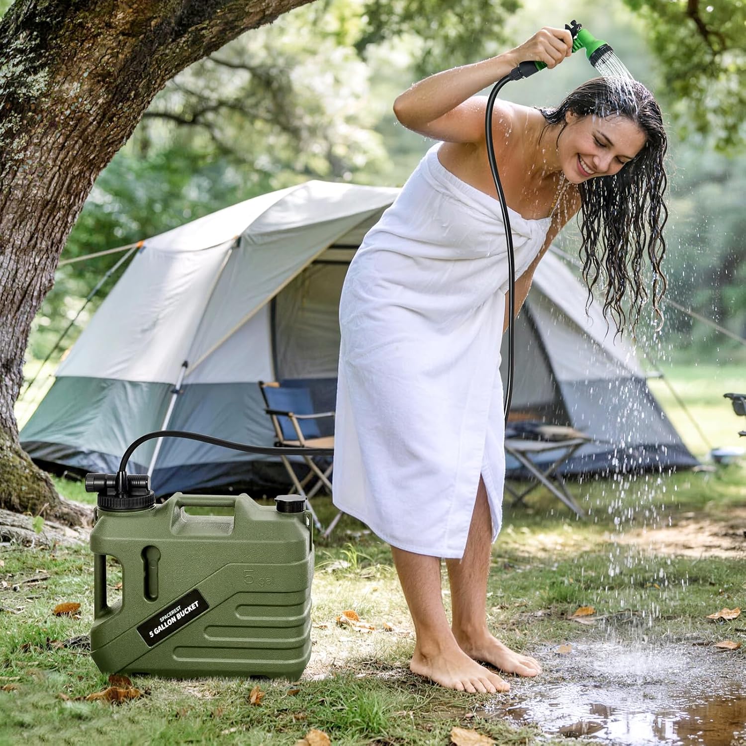 Integrated Camping Shower – Spill Resistant, Electric Portable Shower for Camping with 5 Gallon Food-Grade Water Jug, Easy to Store for Hiking, Beach, 7-Mode Shower Head, IPX7 Waterproof