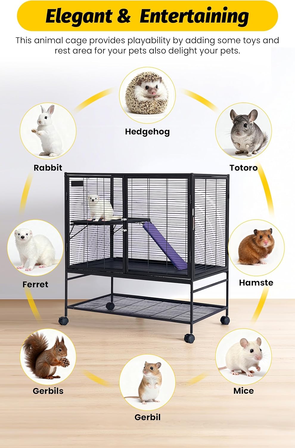 Multi-Level Metal Small Animal Cage, Removable Tray & Ramp, Lockable, BPA-Free, Indoor/Outdoor Use,for Ferrets, Hamsters, Chinchillas, Rabbits, Guinea Pigs, Hedgehogs, Gerbils