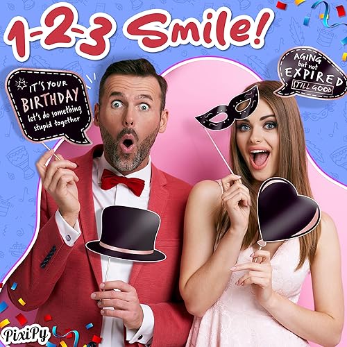 Miniatura 2 de Accesorios para cabina de fotos de cumpleaños y centros de mesa (27 unidades) accesorios y letreros de fiesta de cumpleaños de color oro rosa (sin